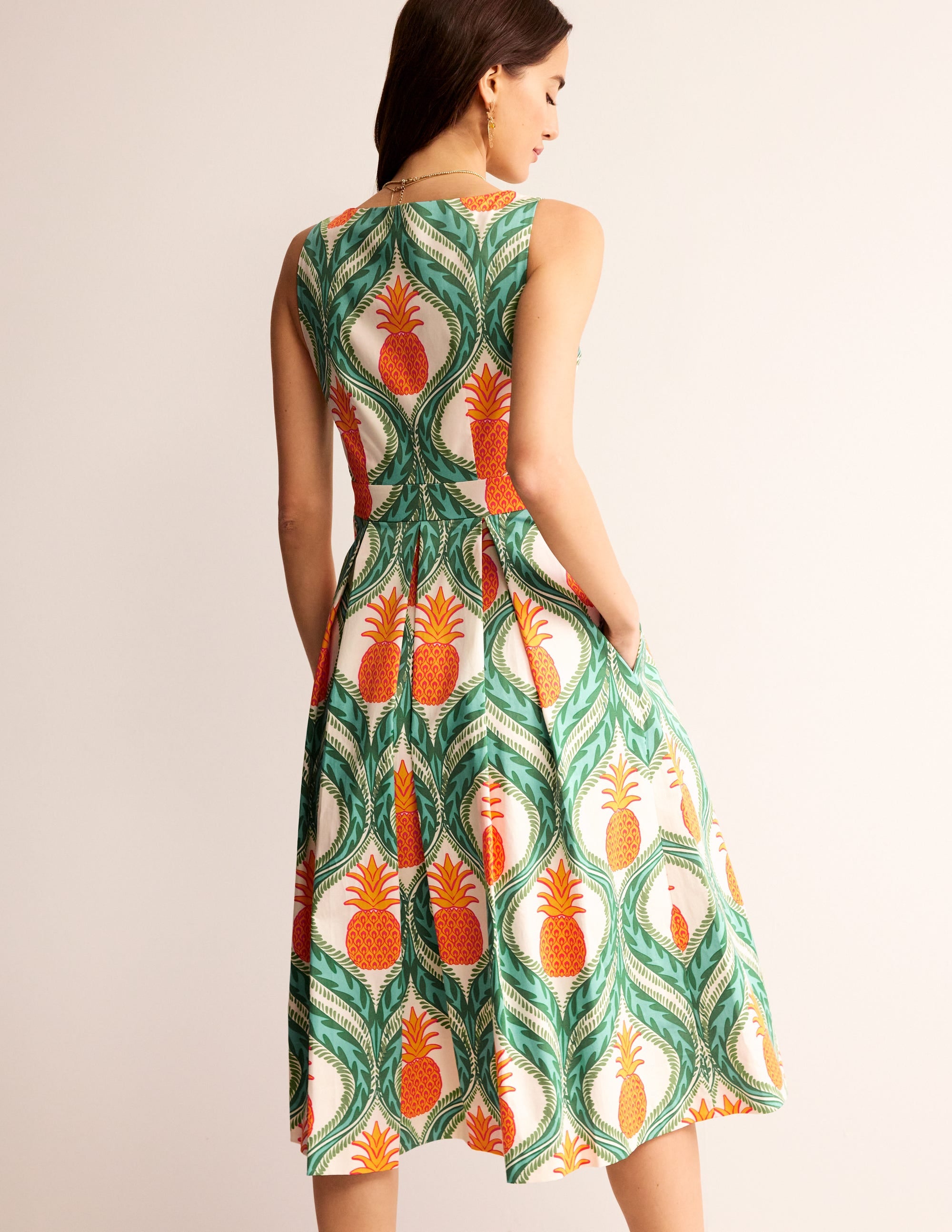 Robe midi plissée sans manches-Vert tambourin, ananas - Image 4