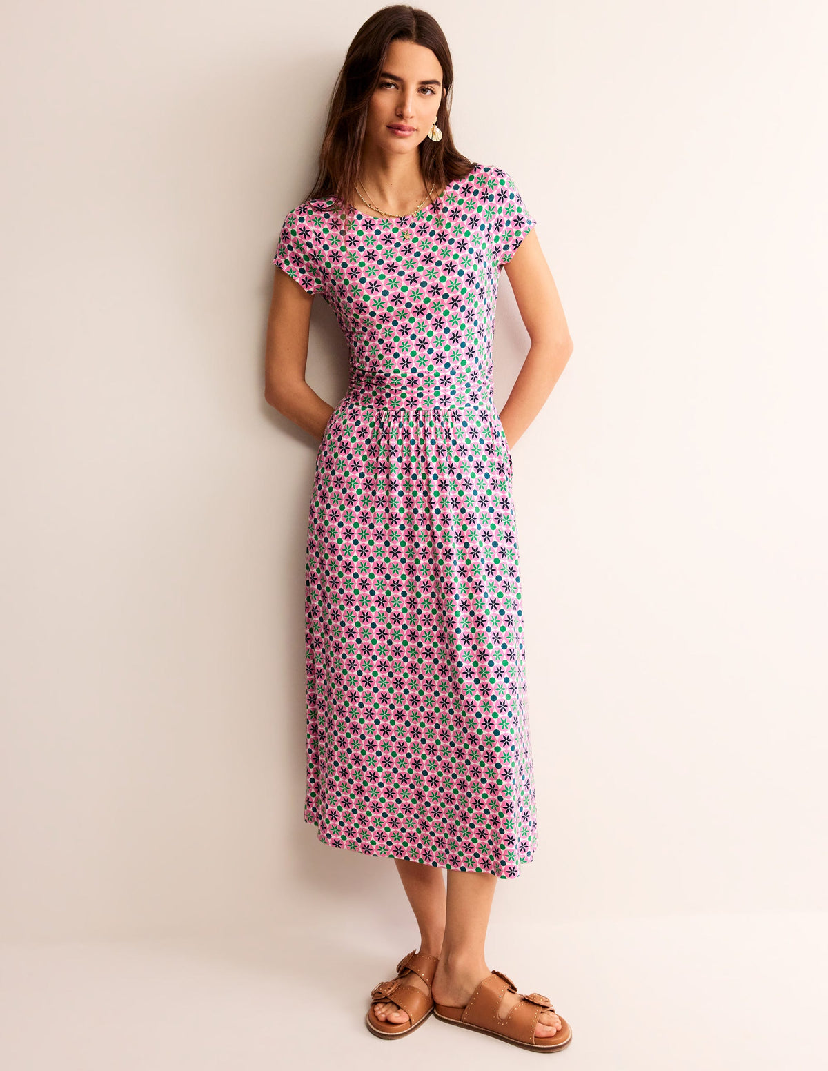 Robe midi Amelie en jersey-Rose puissant, motif Botanic Tile - Image 2