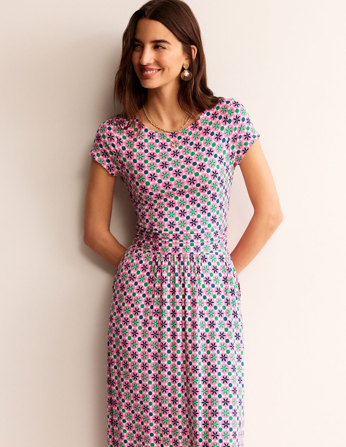 Robe midi Amelie en jersey-Rose puissant, motif Botanic Tile - Image 3
