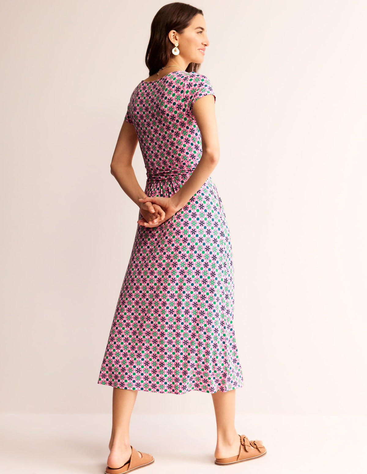Robe midi Amelie en jersey-Rose puissant, motif Botanic Tile-4