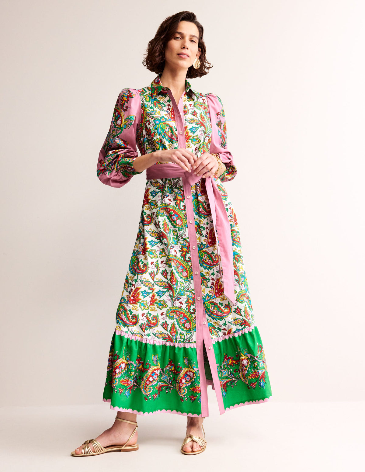 Cotton Midi Shirt Dress-Ivory, Paisley Azure - Image 2