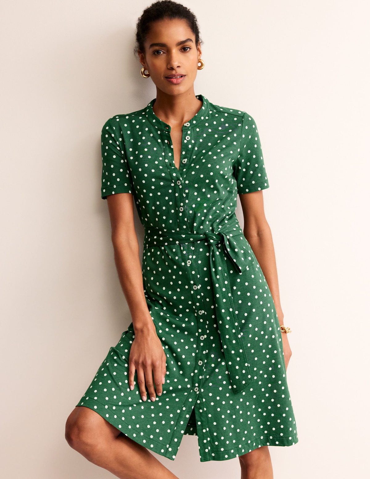 Julia Hemdblusenkleid mit kurzen Ärmeln-Grün, Verstreute Boden-Tupfen-1