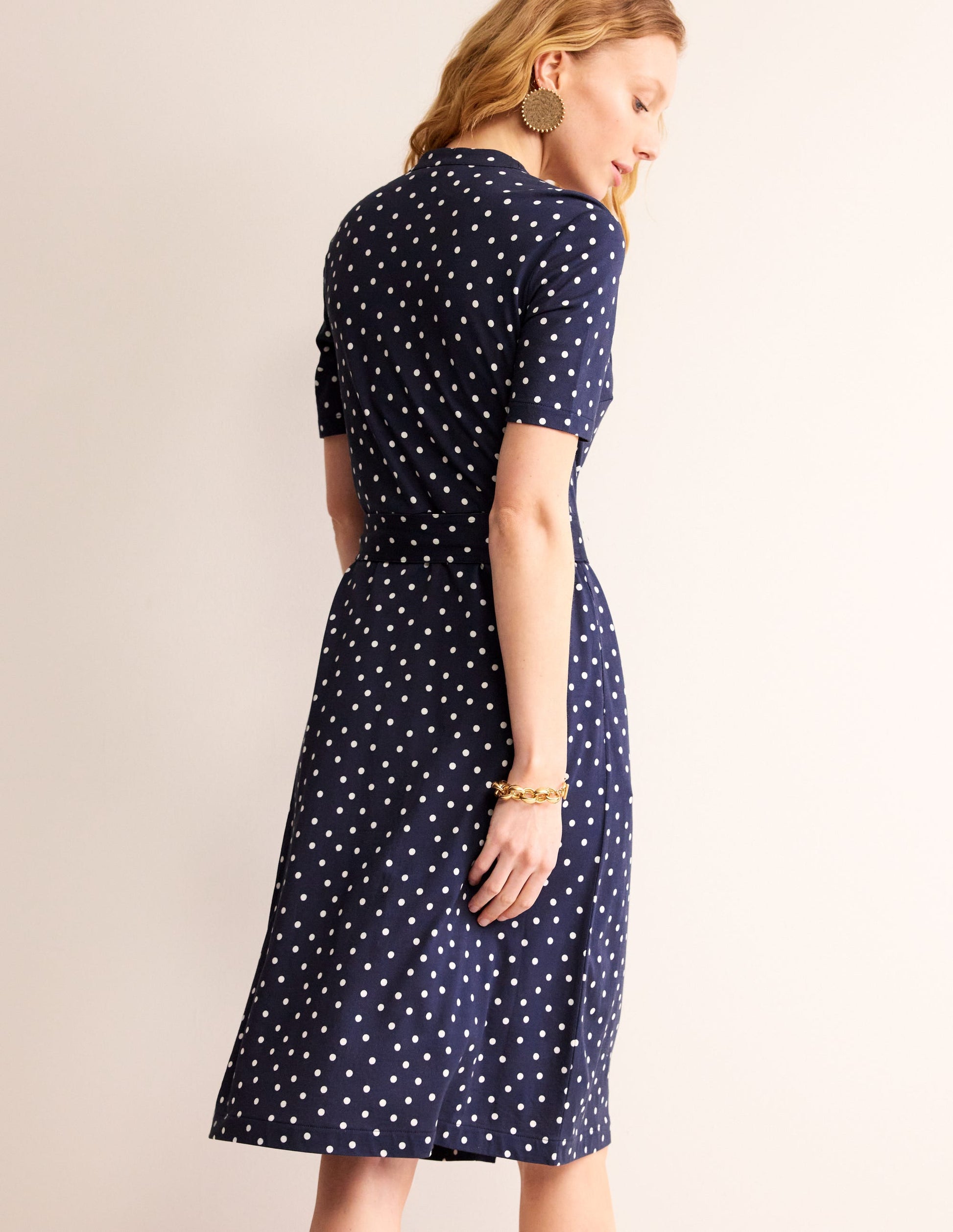Julia Hemdblusenkleid mit kurzen Ärmeln-Marineblau, verstreute Punkte-3