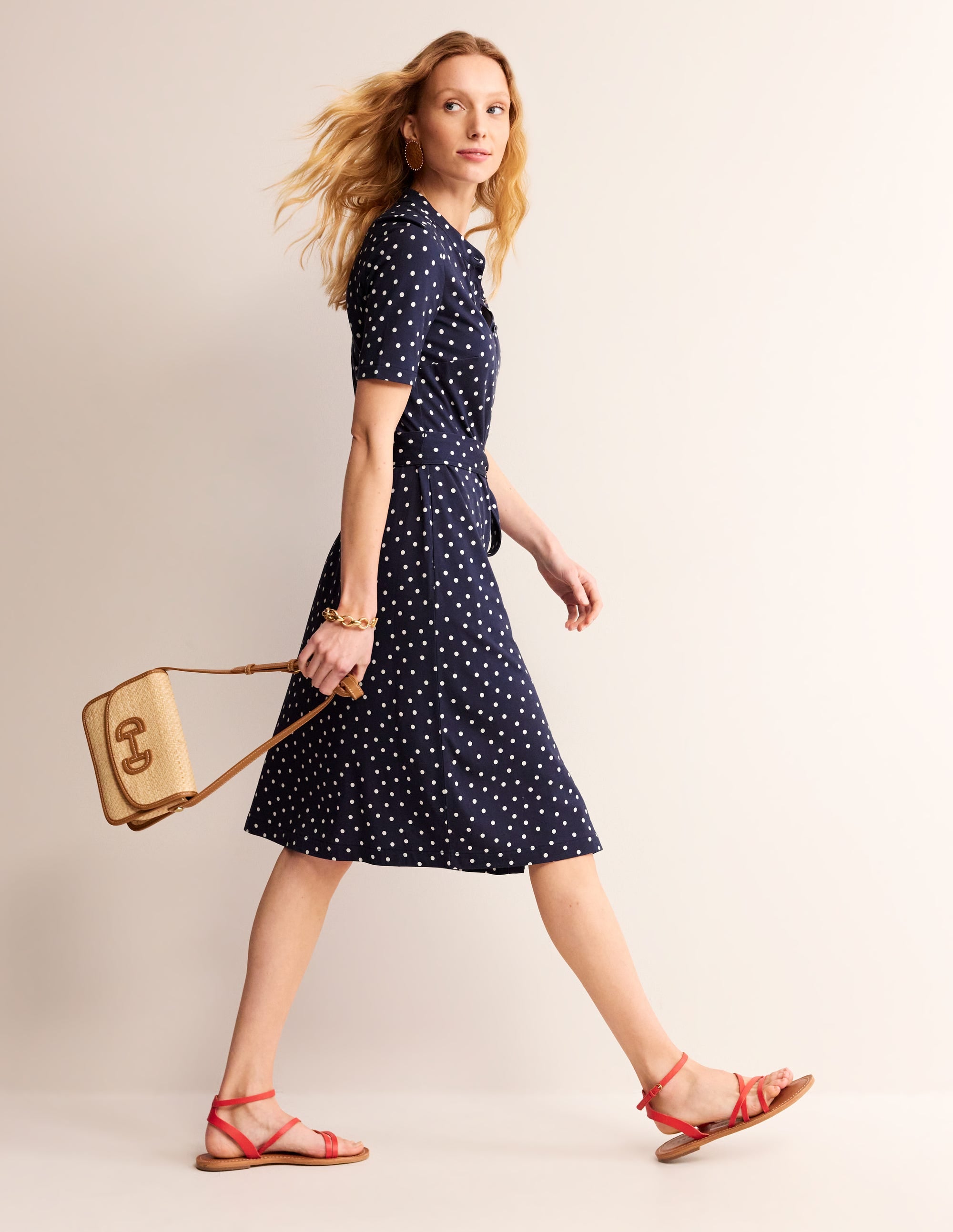 Julia Hemdblusenkleid mit kurzen Ärmeln-Marineblau, verstreute Punkte - Image 4