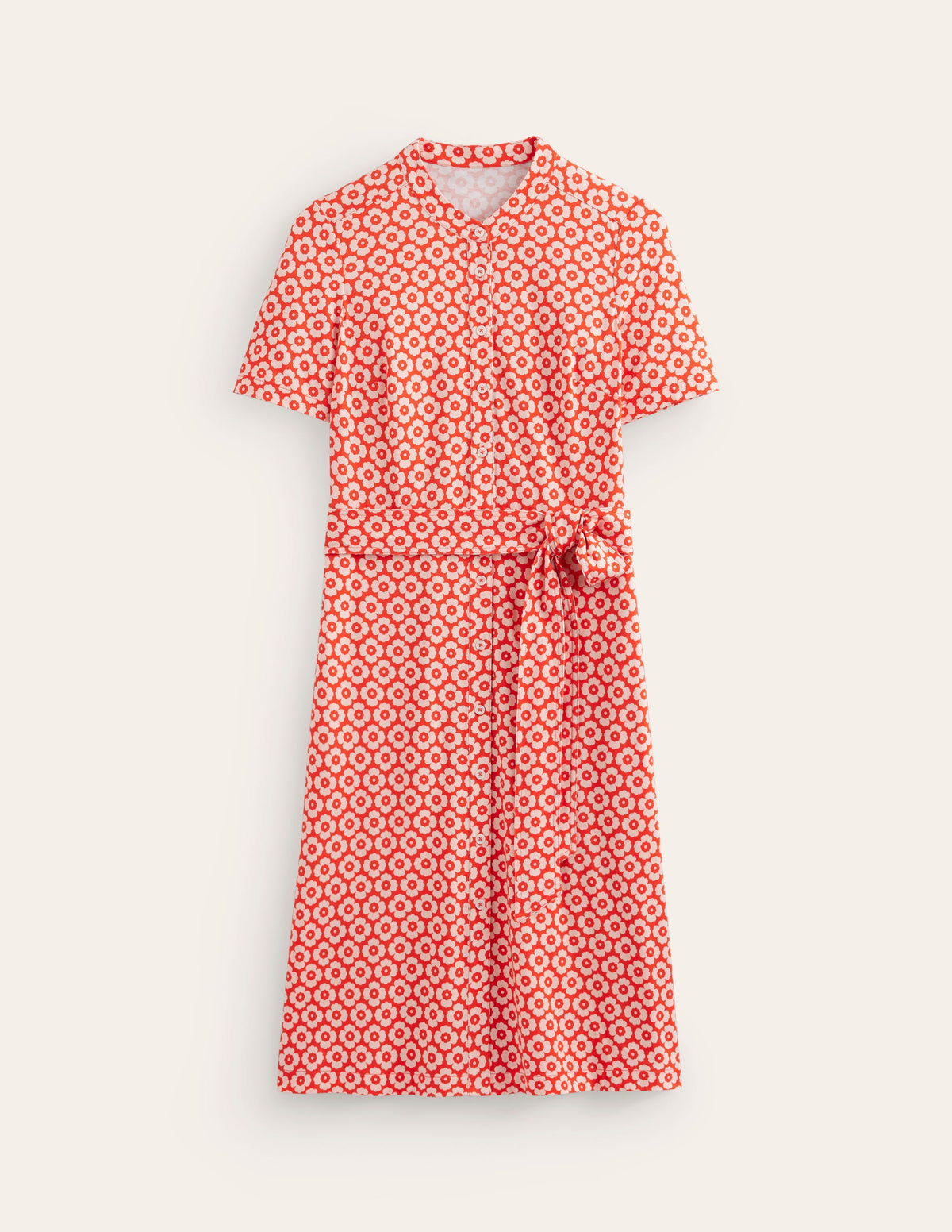 Julia Hemdblusenkleid mit kurzen Ärmeln-Flammenrot, Primel-Muster-5