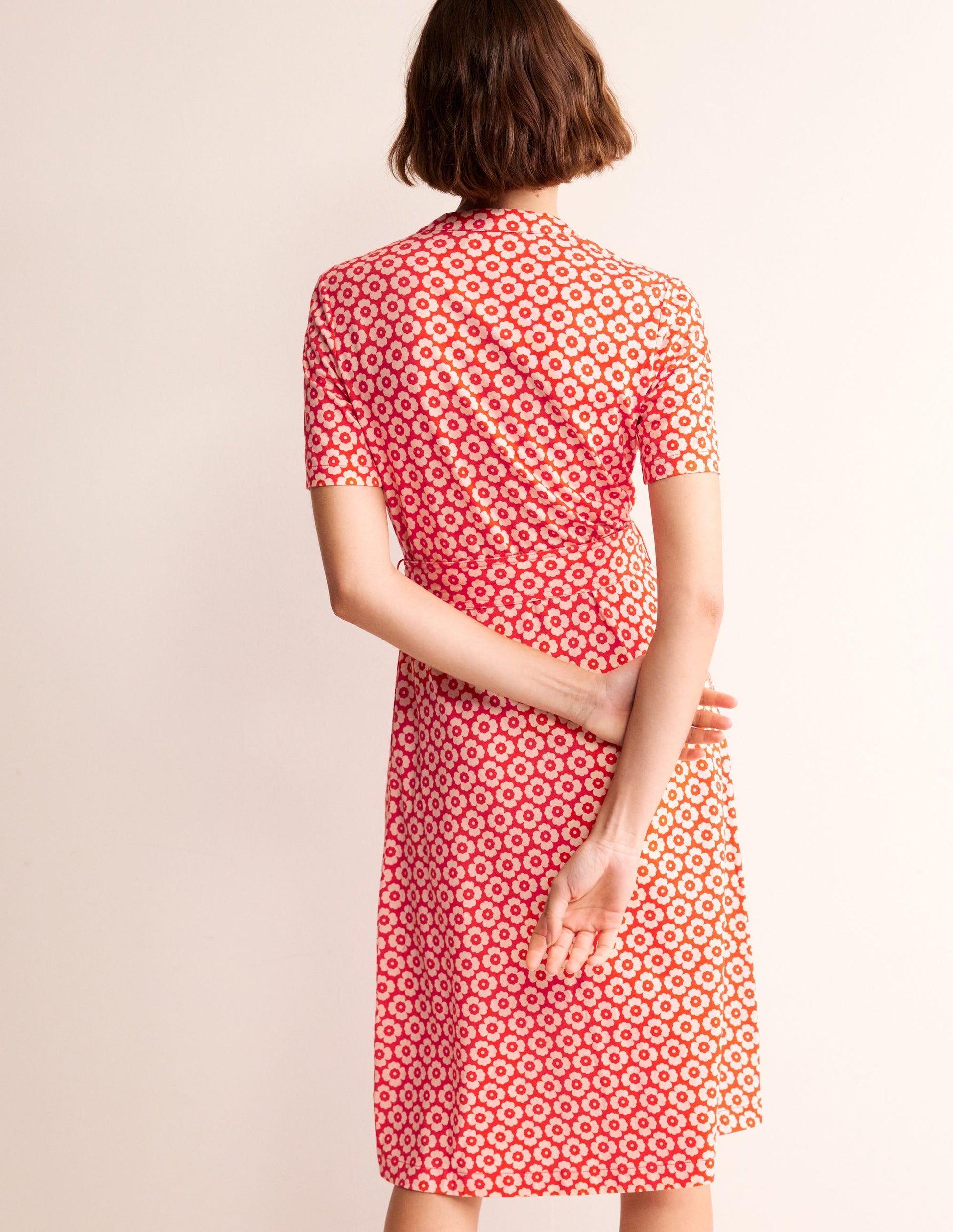 Julia Hemdblusenkleid mit kurzen Ärmeln-Flammenrot, Primel-Muster-3