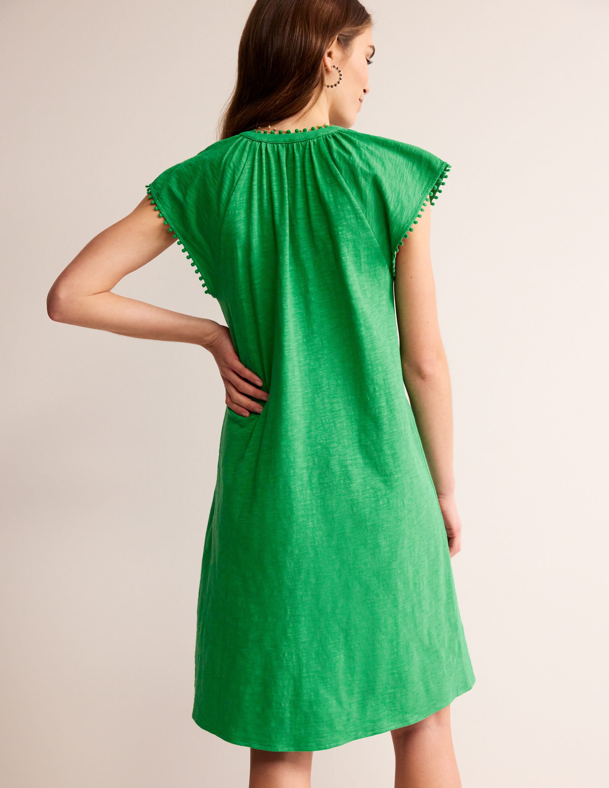 Robe Millie à pompons en coton-Grünes Tamburin - Image 3
