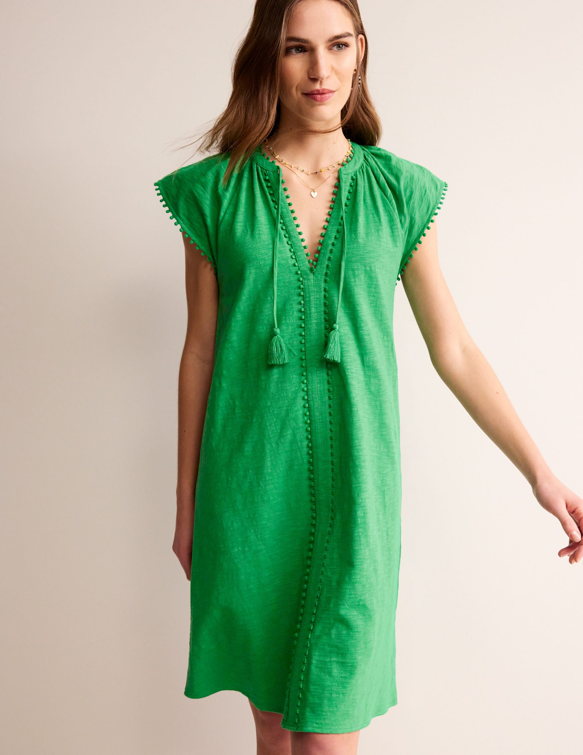 Robe Millie à pompons en coton-Grünes Tamburin - Image 4