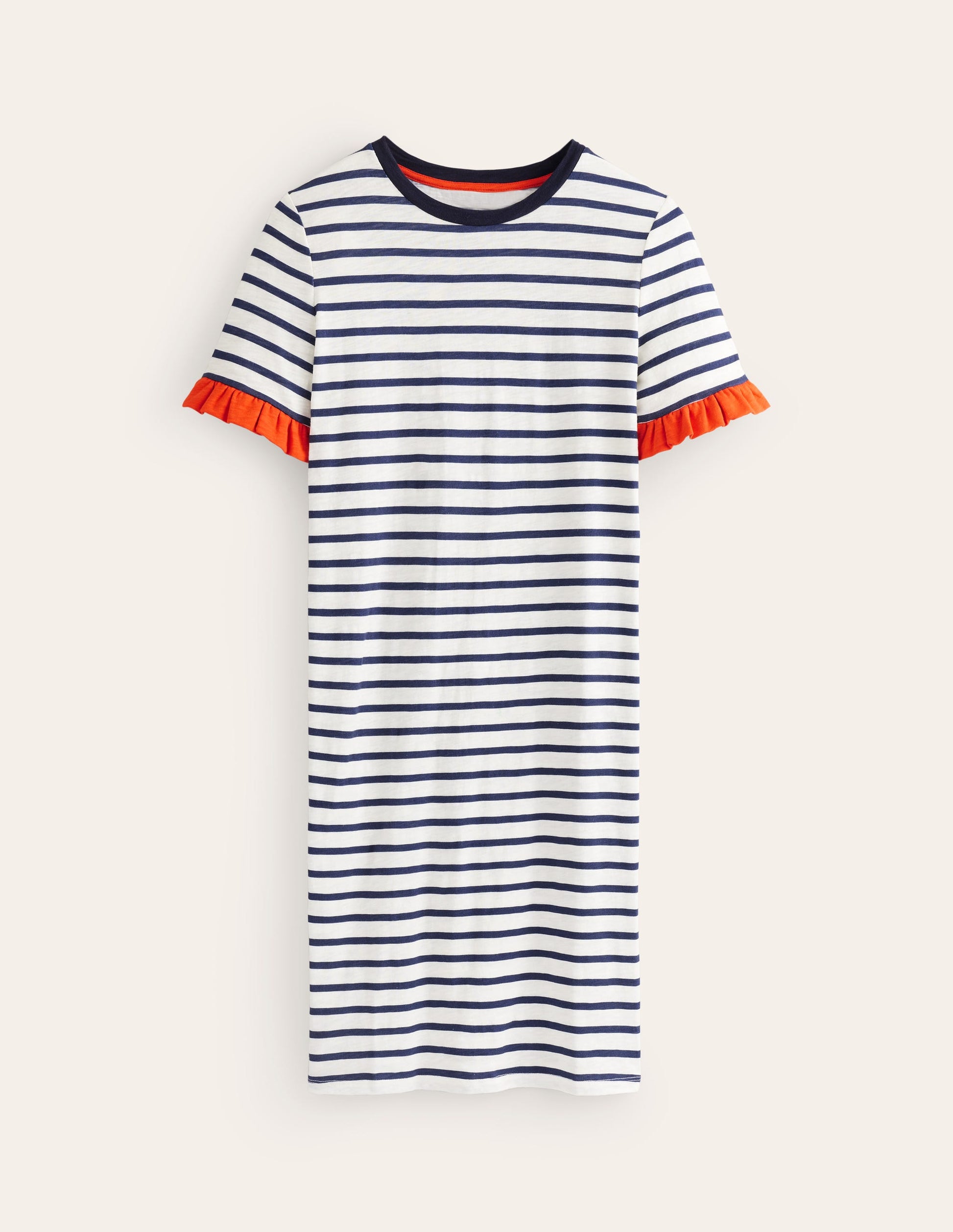 Emily Baumwollkleid mit Rüschen-Naturweiß/Navy, Gestreift-5