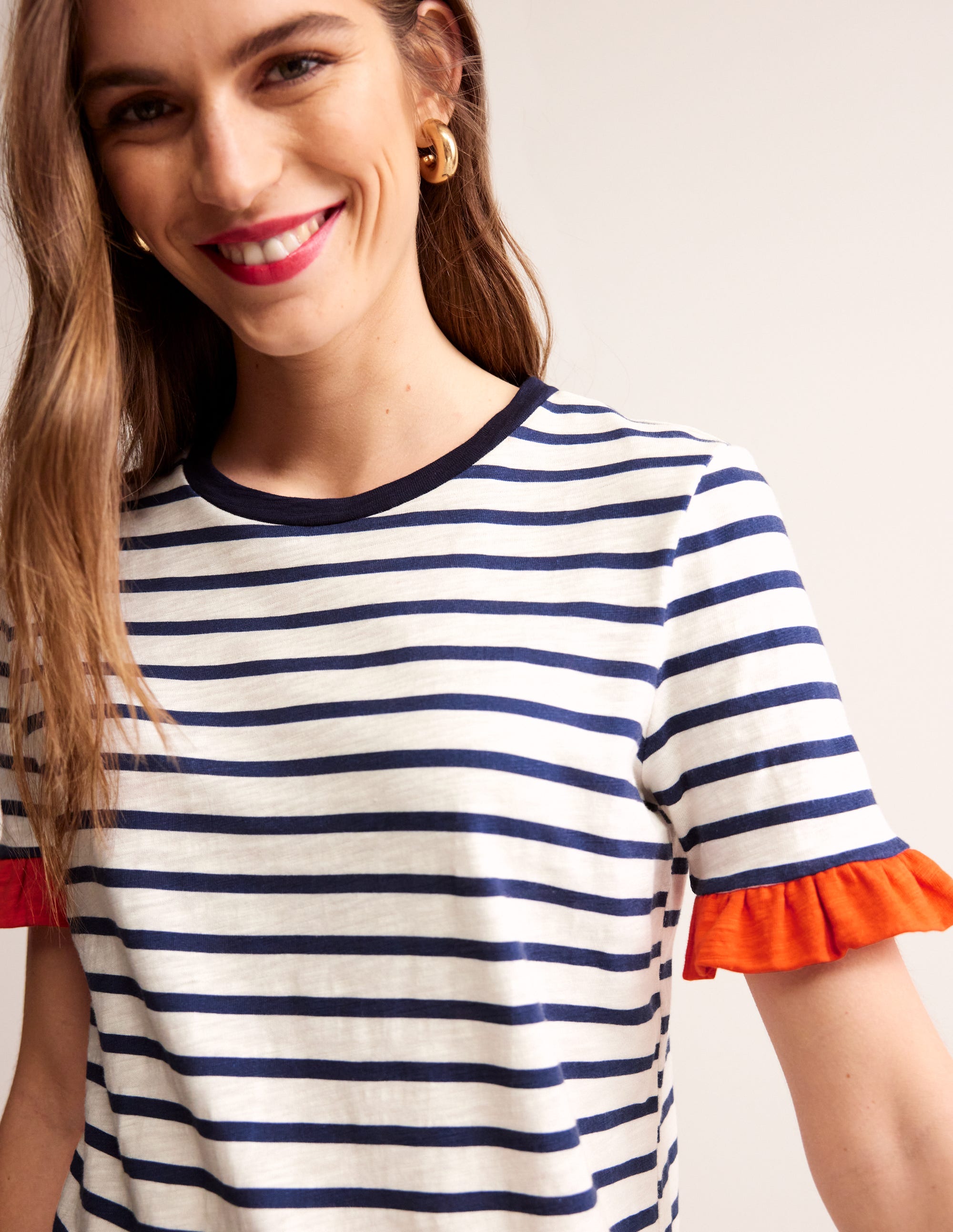 Emily Baumwollkleid mit Rüschen-Naturweiß/Navy, Gestreift - Image 2