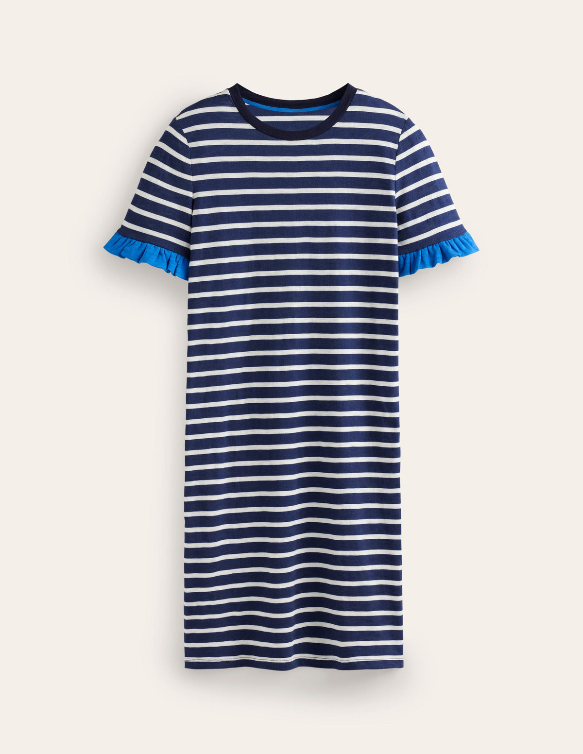Emily Baumwollkleid mit Rüschen-Marineblau, Naturweiß Gestreift-5