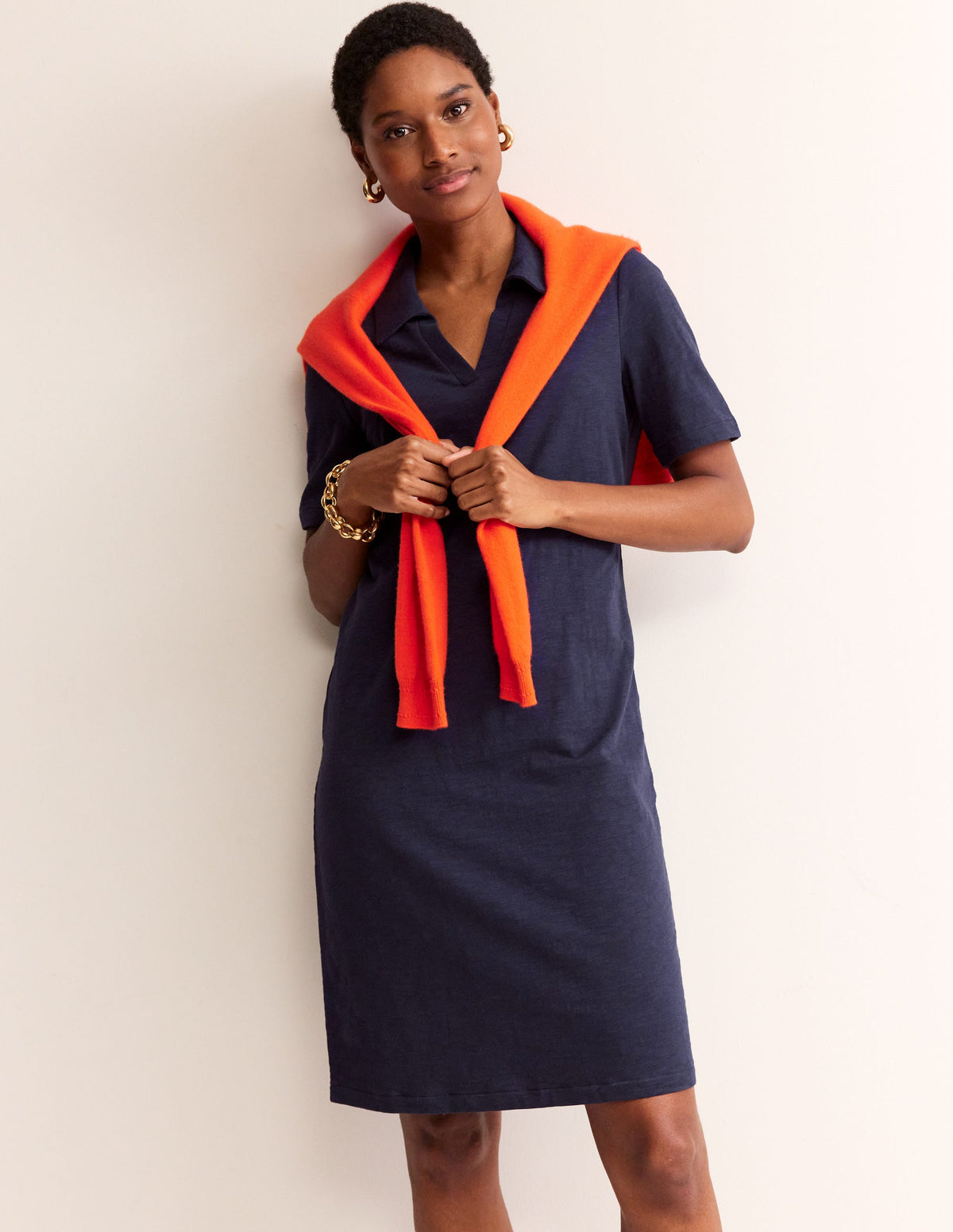Robe polo Ingrid en coton-Bleu Marine, Petits Pois - Image 1