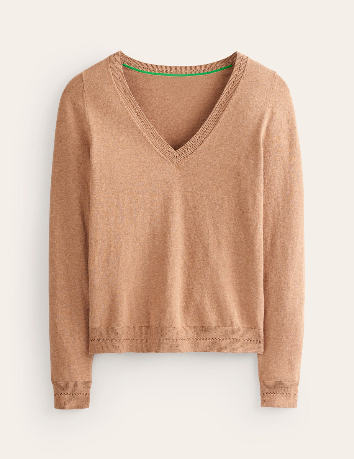 Catriona Pullover aus Baumwolle mit V-Ausschnitt-Kamelbraun Melange-5