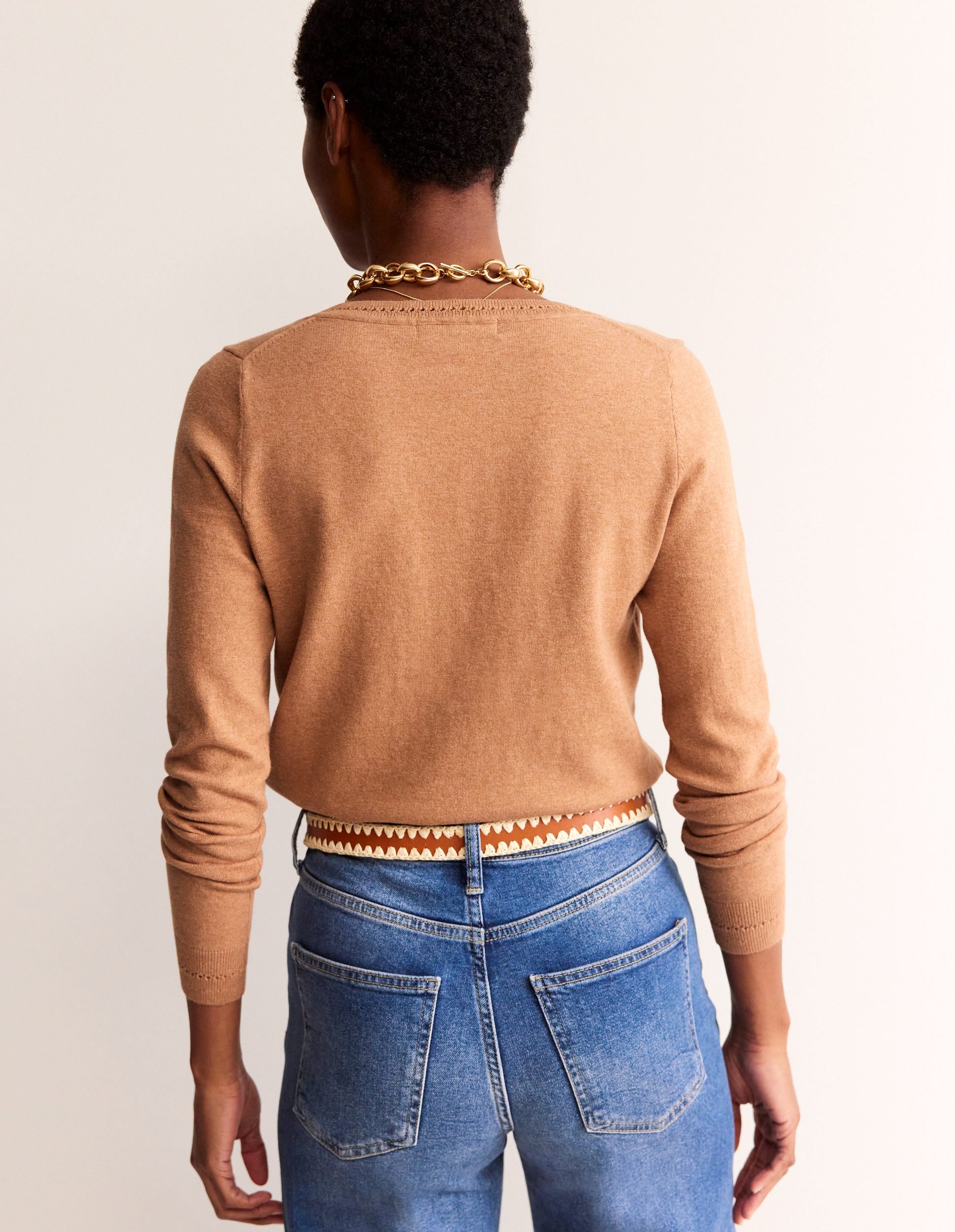 Catriona Pullover aus Baumwolle mit V-Ausschnitt-Kamelbraun Melange - Image 3