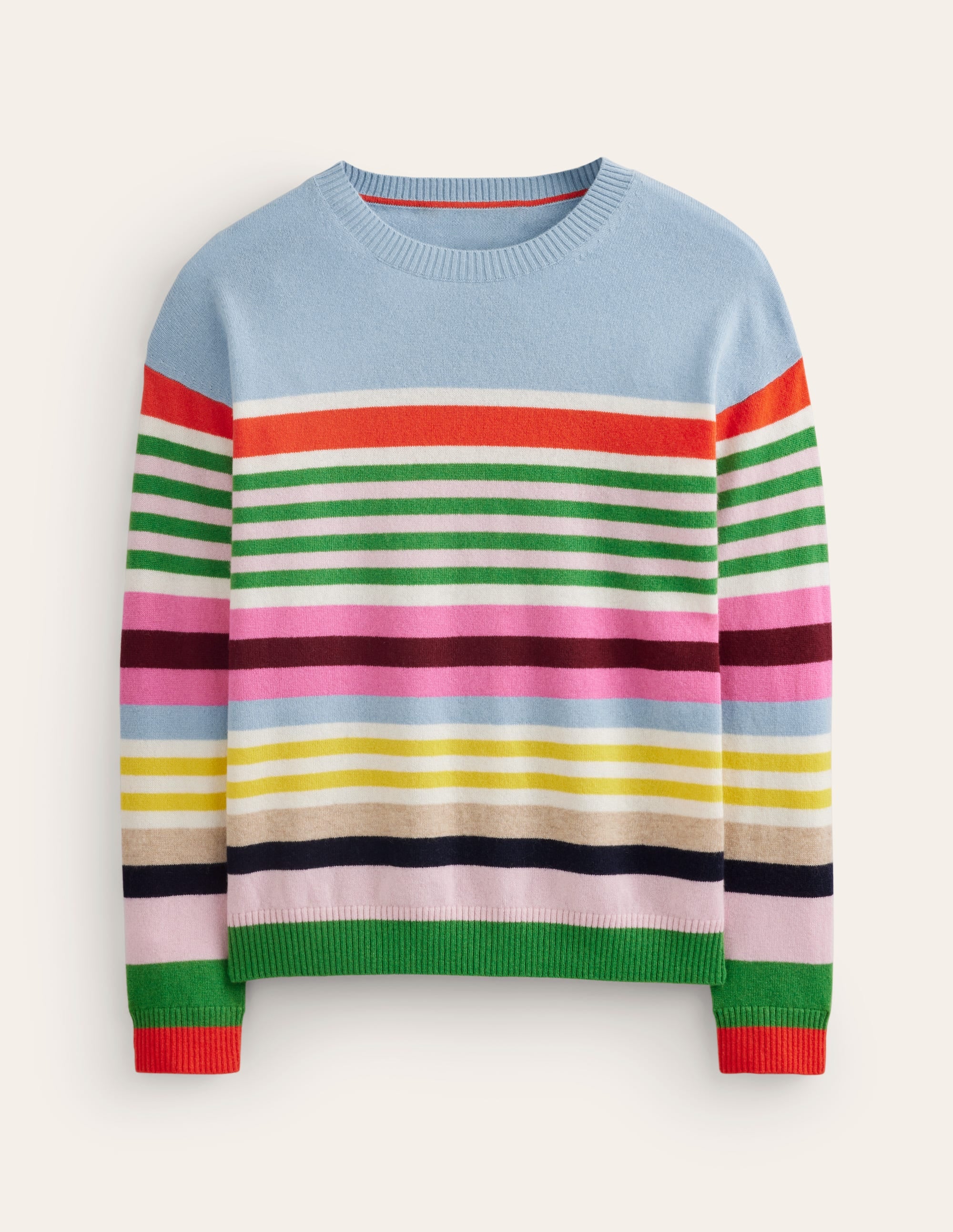Lydia Cashmere Jumper-Light Blue, Orange Stripe - Image 8