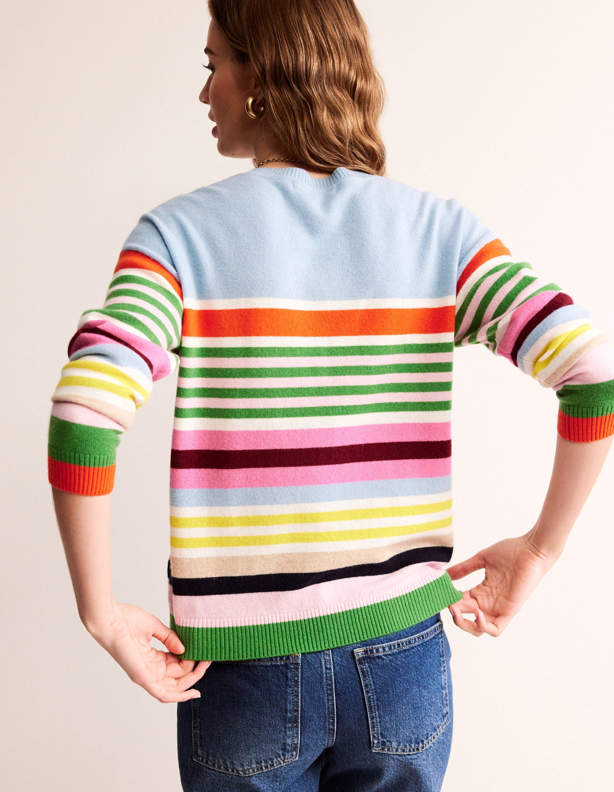Lydia Cashmere Jumper-Light Blue, Orange Stripe-3