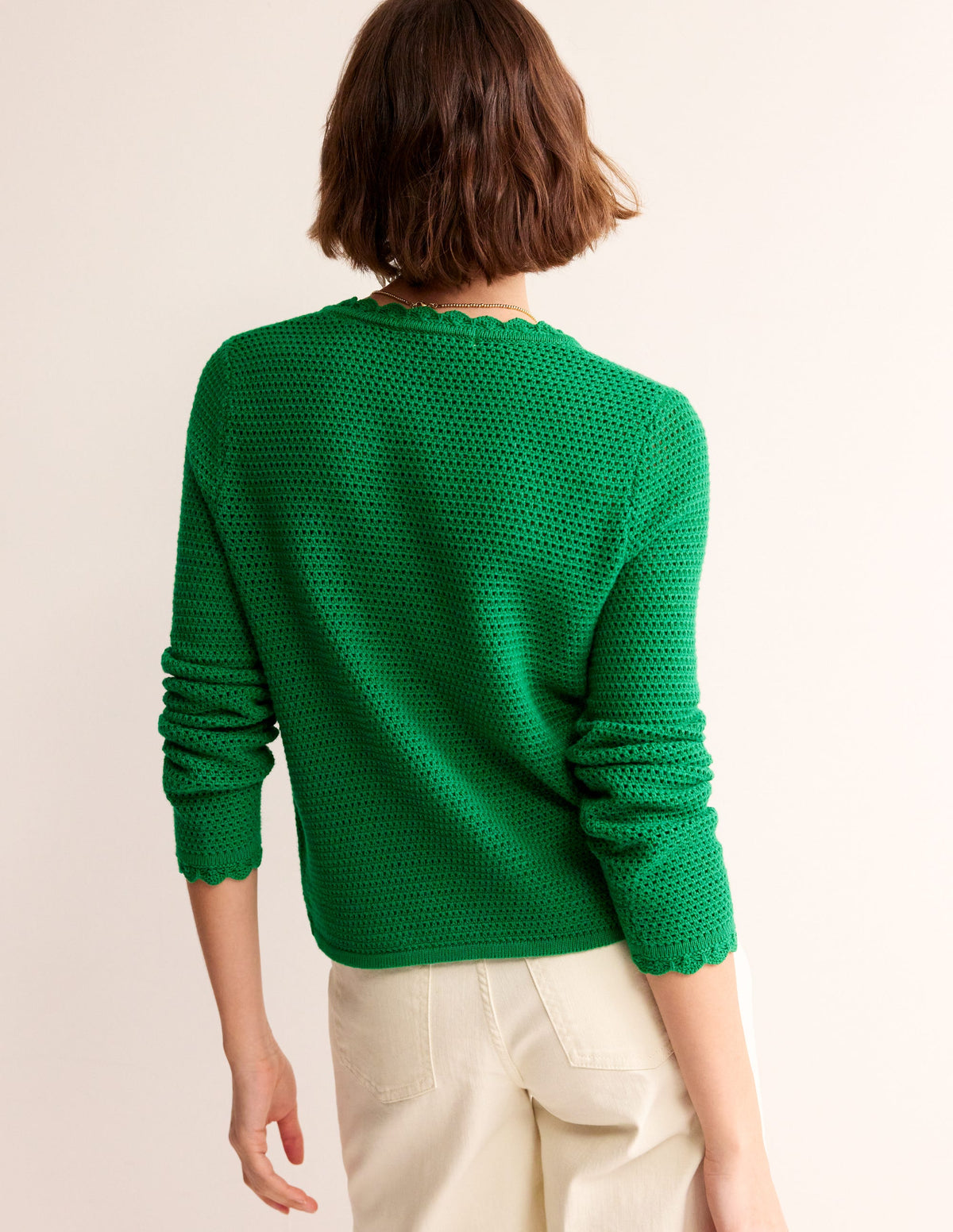 Texturierte Strickjacke mit Muschelsaum-Grünes Tamburin-3