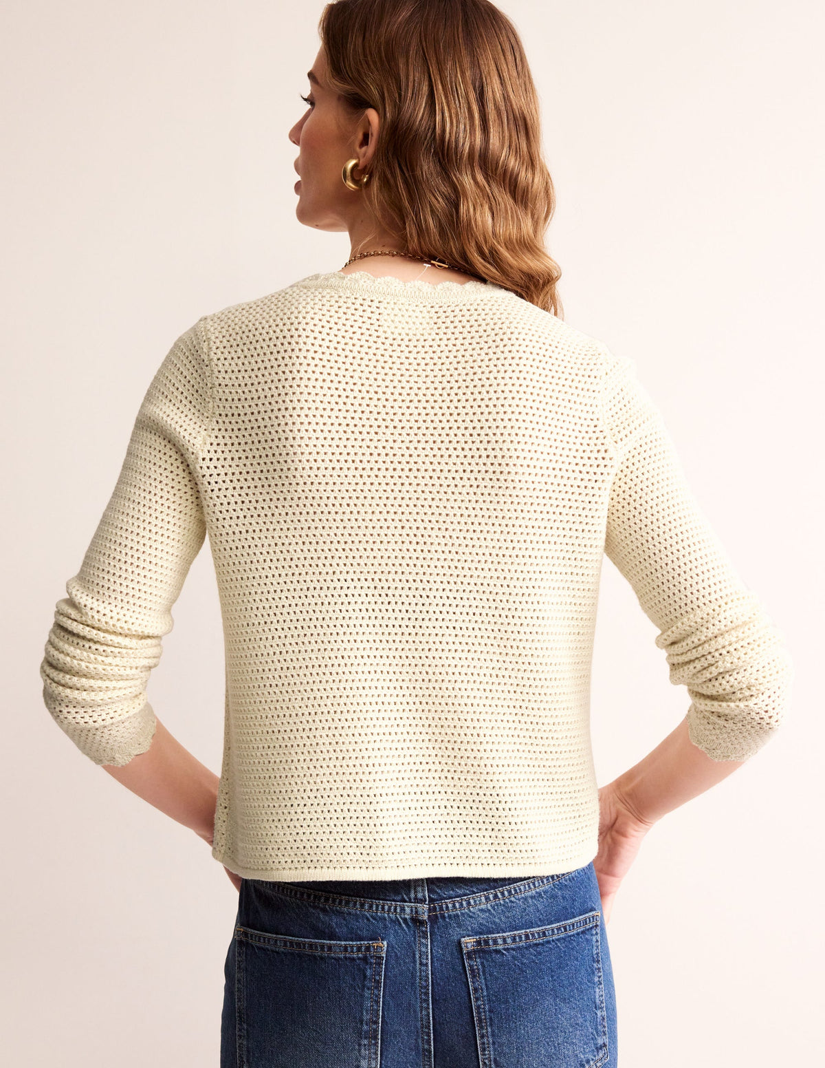 Texturierte Strickjacke mit Muschelsaum-Warmes Naturweiß-3