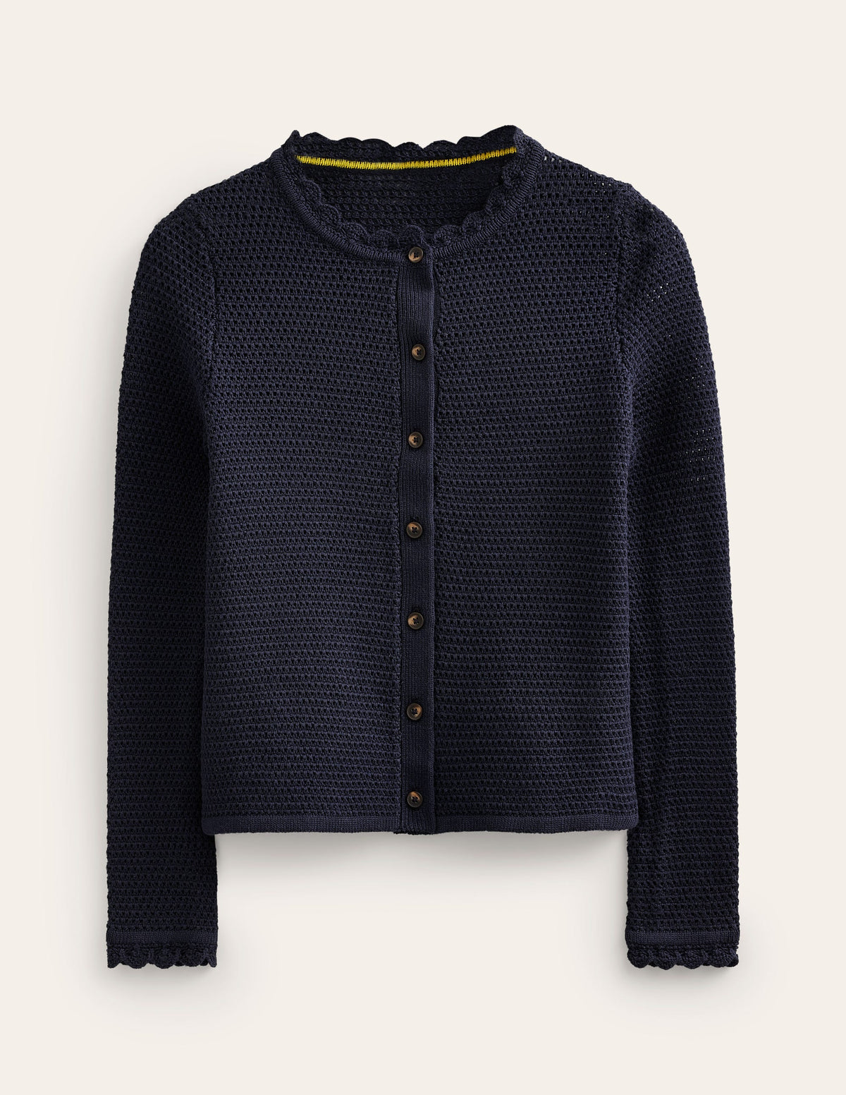 Texturierte Strickjacke mit Muschelsaum-Marineblau - Image 5