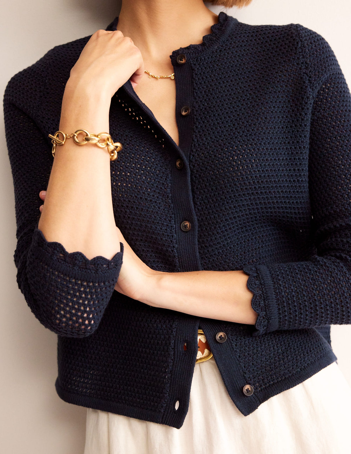 Texturierte Strickjacke mit Muschelsaum-Marineblau - Image 2