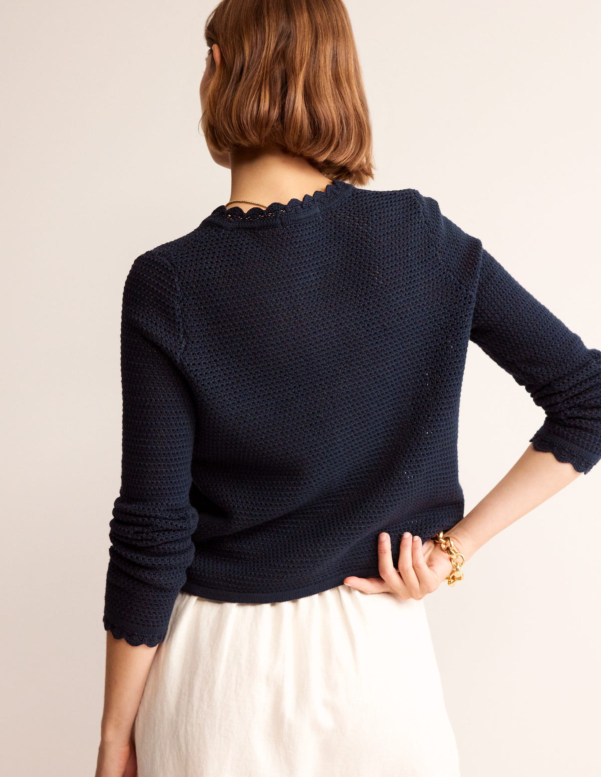 Texturierte Strickjacke mit Muschelsaum-Marineblau - Image 3