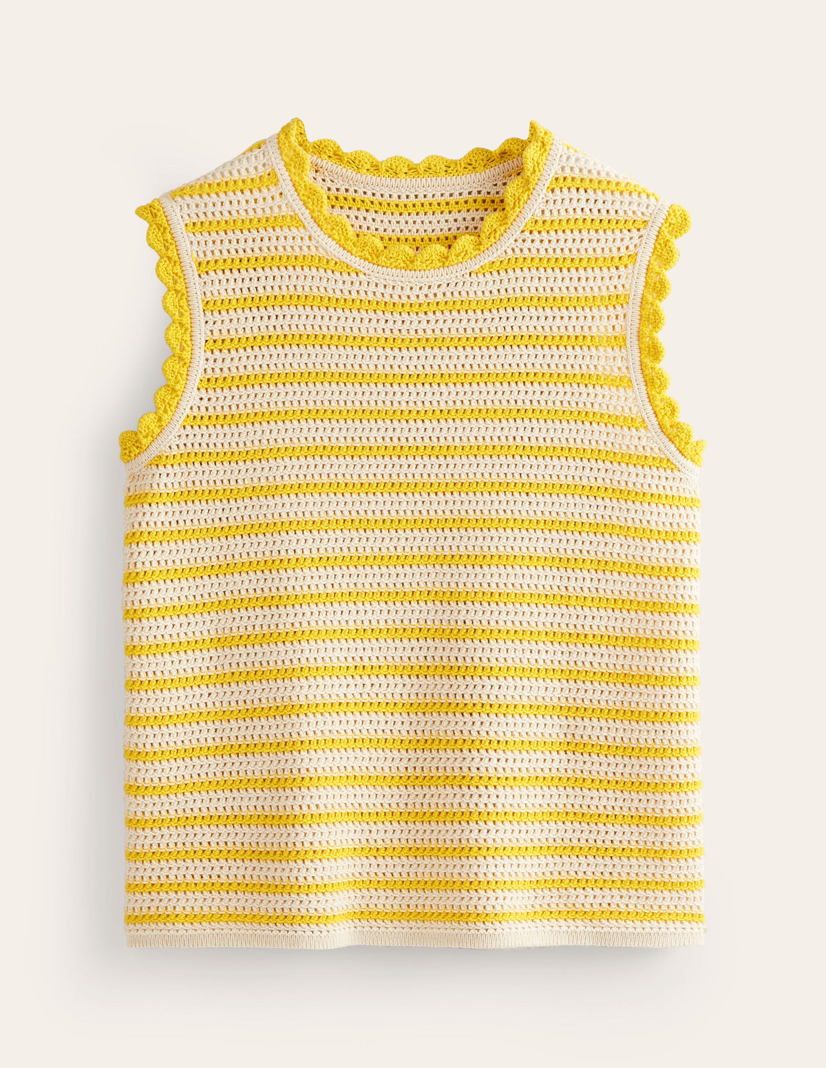 Texturiertes Tanktop mit Muschelsaum-Naturweiß/Passionsfrucht Gelb - Image 6