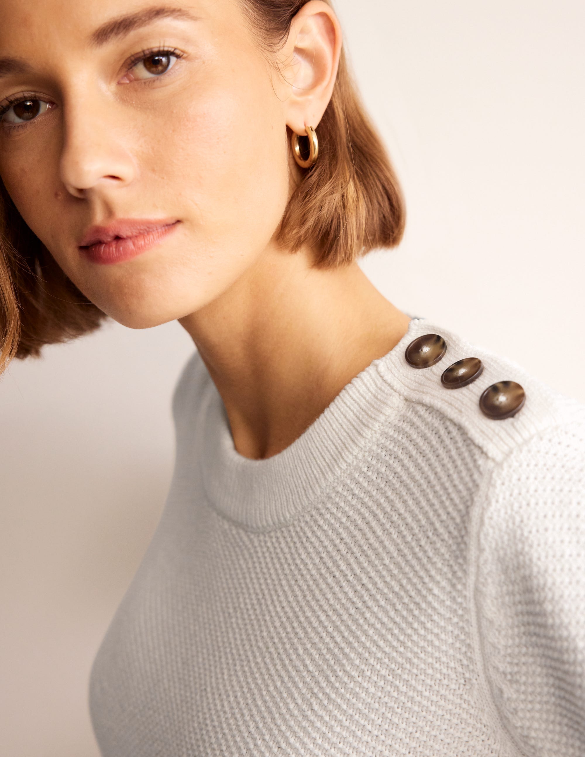 Button Detail Stitch Jumper-Warm Ivory - Image 3