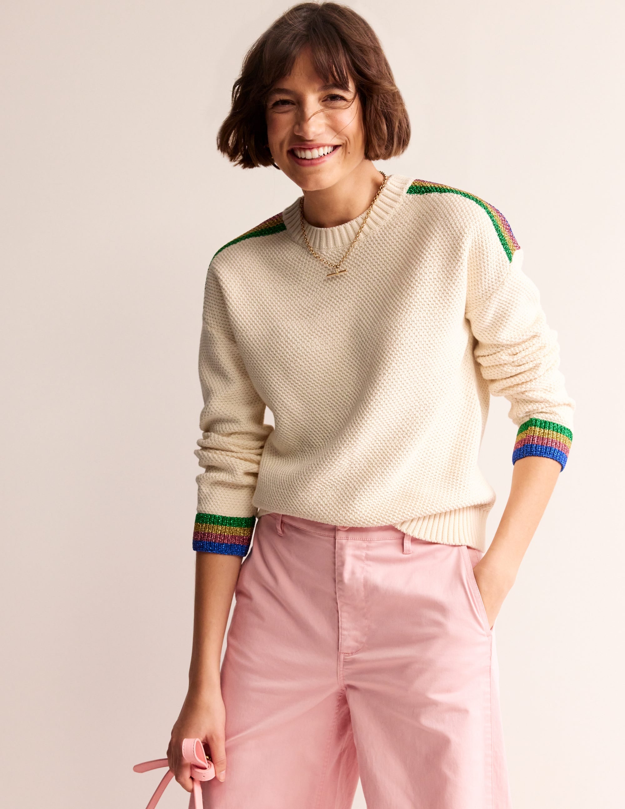 Metallic Stripe Jumper-Warm Ivory - Image 2