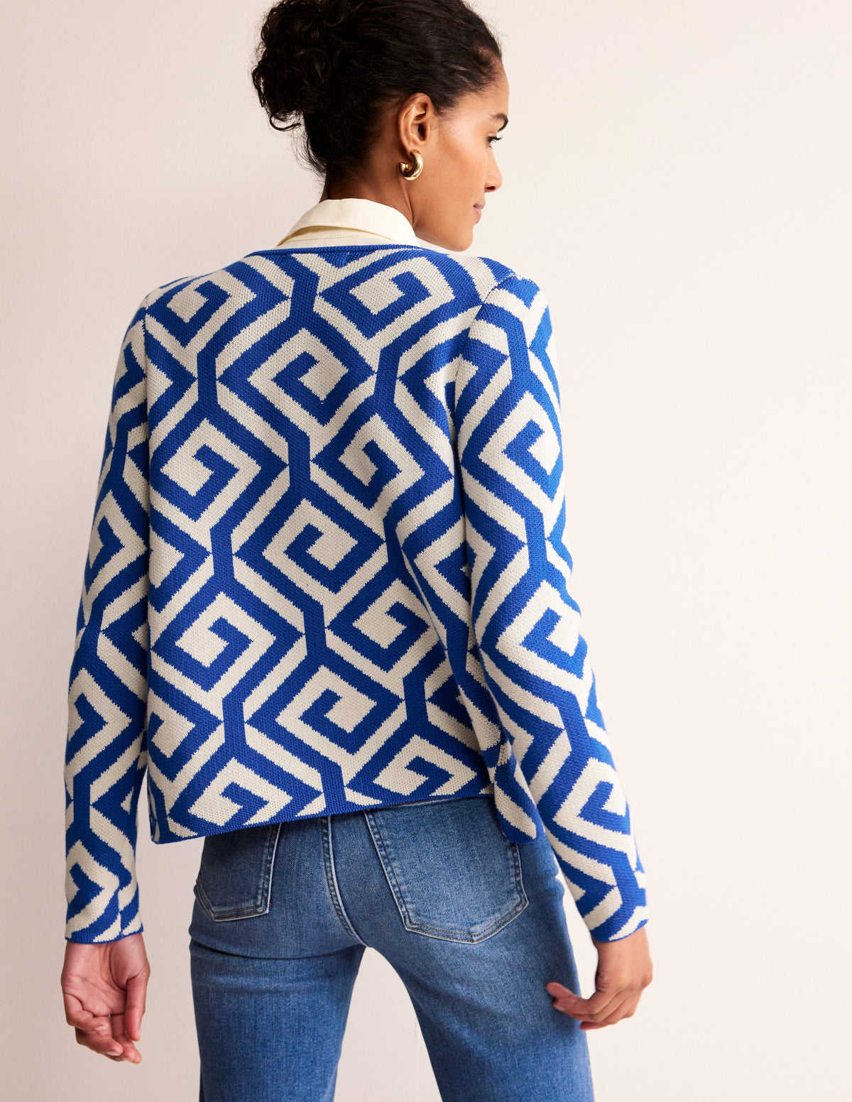Jacquard Zip Up Cardigan-Mariner Blue, Maze - Image 3