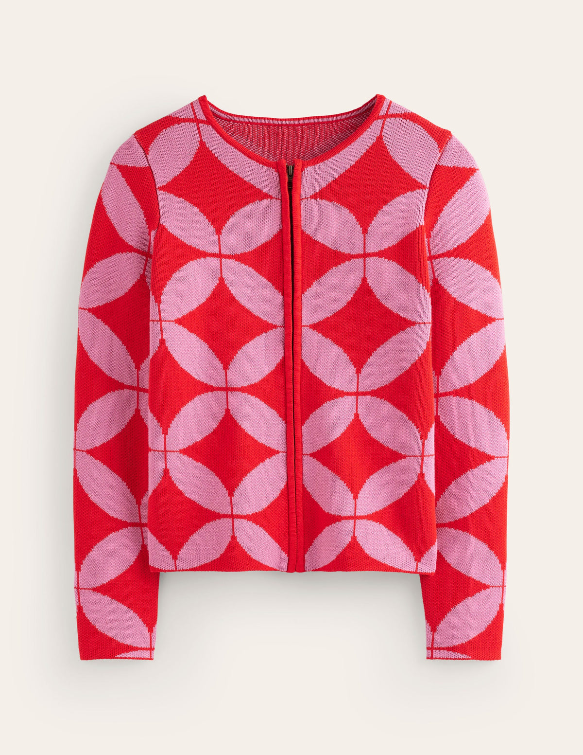 Jacquard Zip Up Cardigan-Ruby Red, Diamond Terrace - Image 5