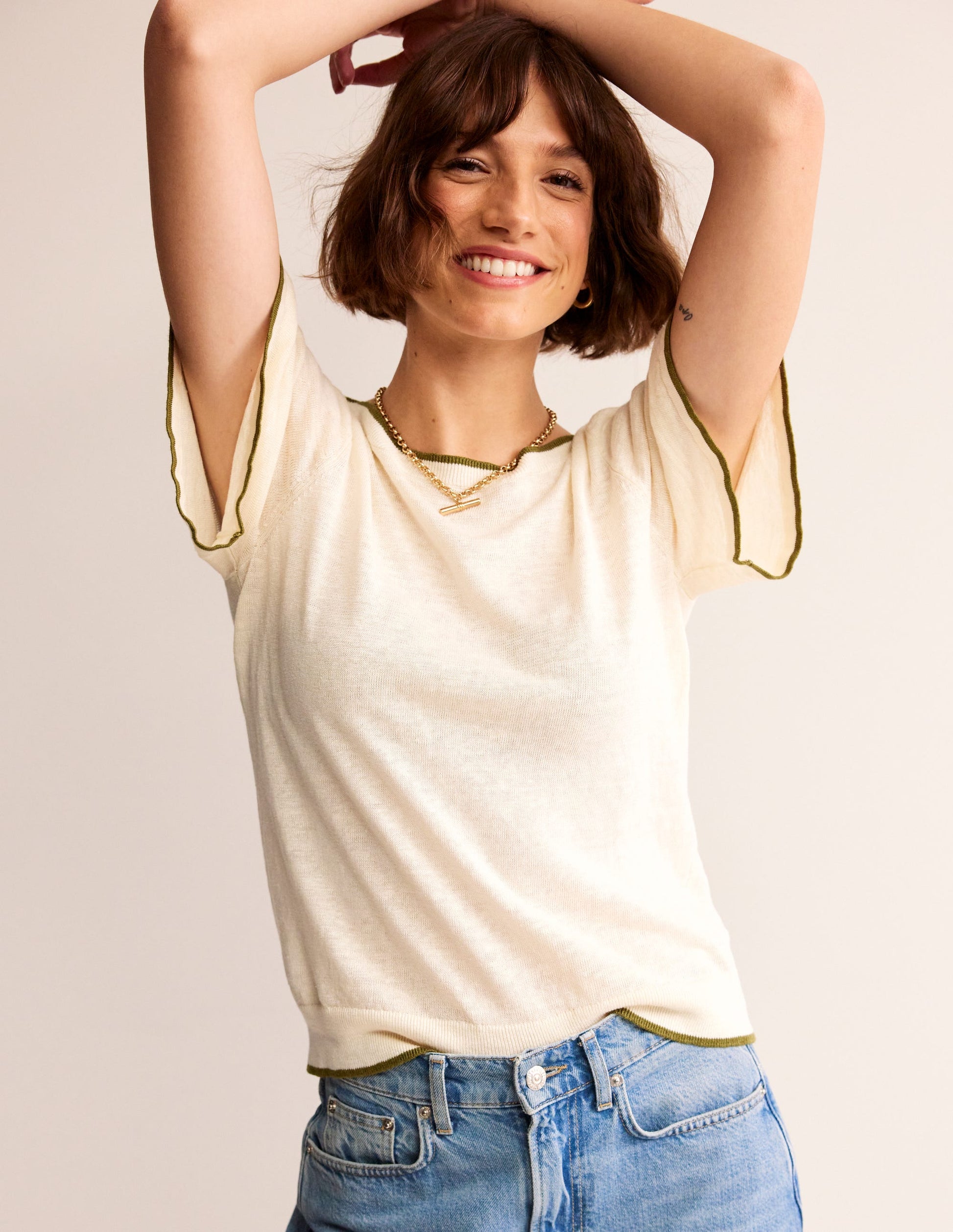 T-shirt col bateau Maggie en lin-Ivoire chaud-1