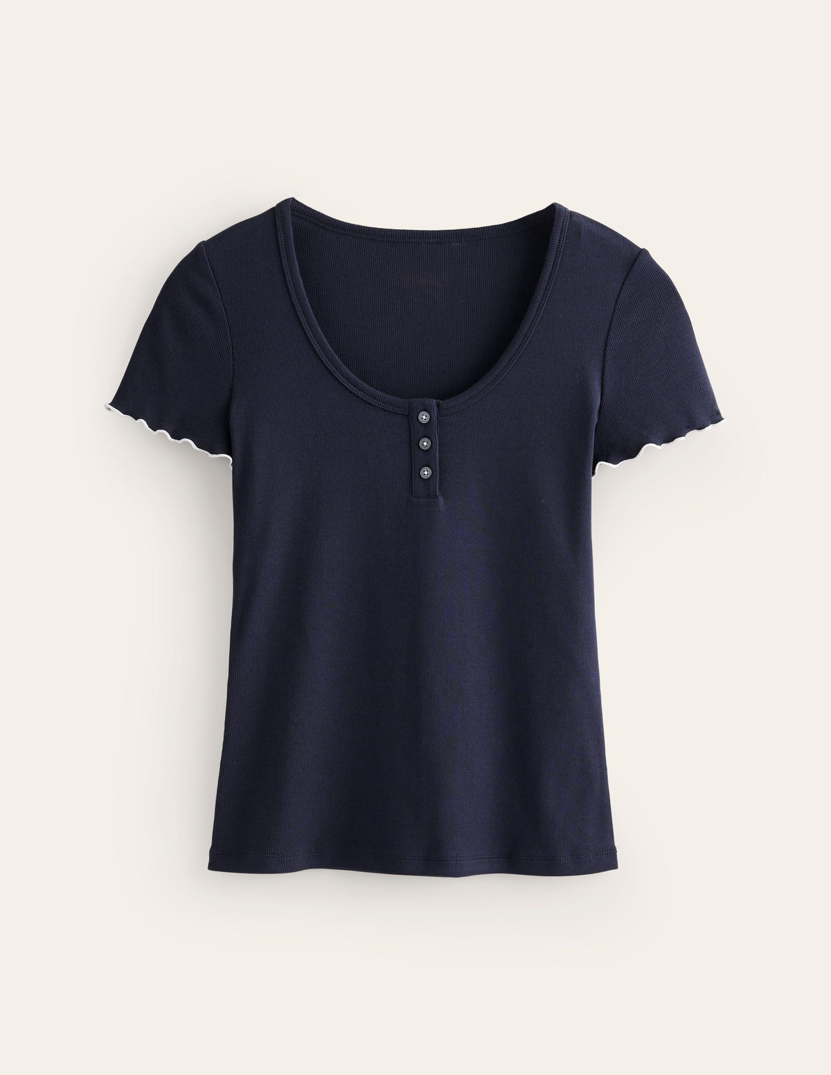 Schlafanzugoberteil mit gewelltem Saum und tiefem Rundhalsausschnitt-Marineblau-5