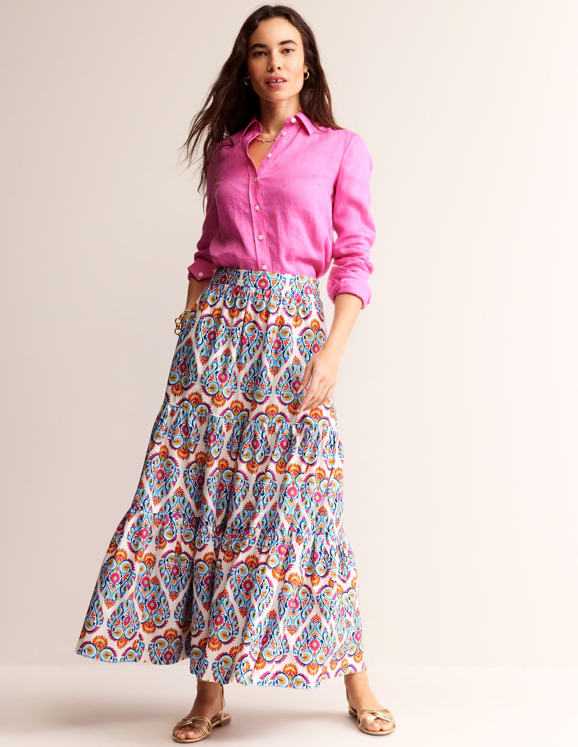 Lorna Tiered Maxi Skirt-Multi, Flora Stamp - Image 1