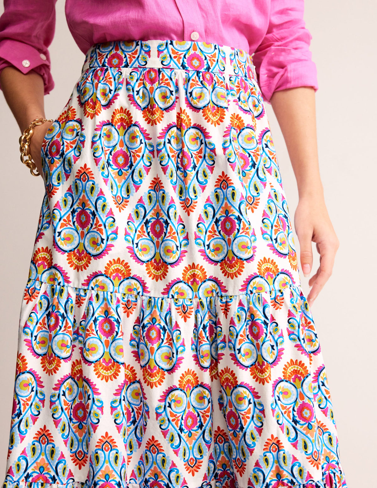Lorna Tiered Maxi Skirt-Multi, Flora Stamp-2