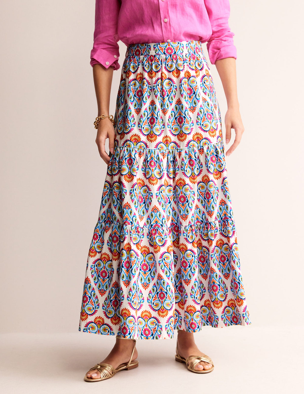 Lorna Tiered Maxi Skirt-Multi, Flora Stamp - Image 4