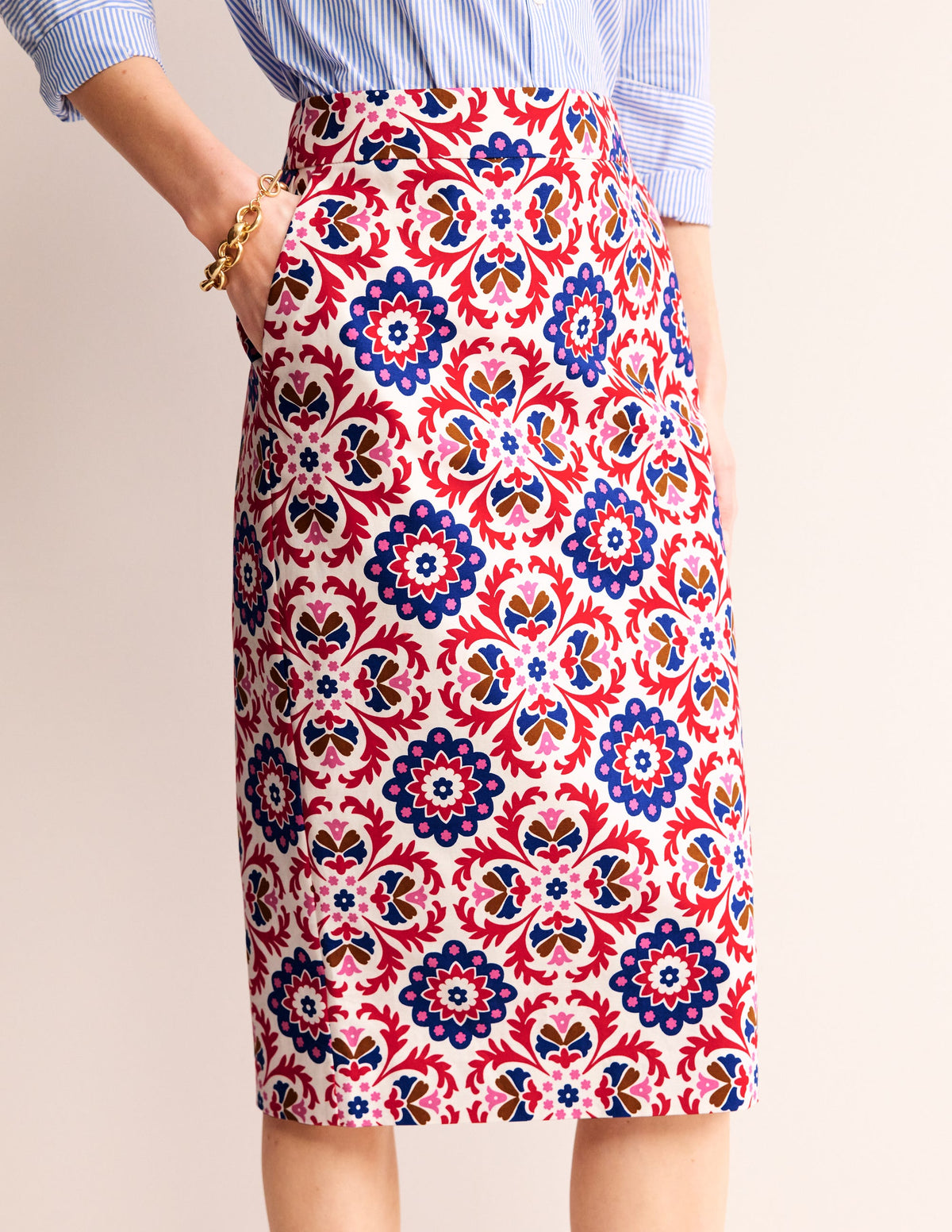 Printed Pencil Skirt-Rubicondo, Mosaic Bloom - Image 4