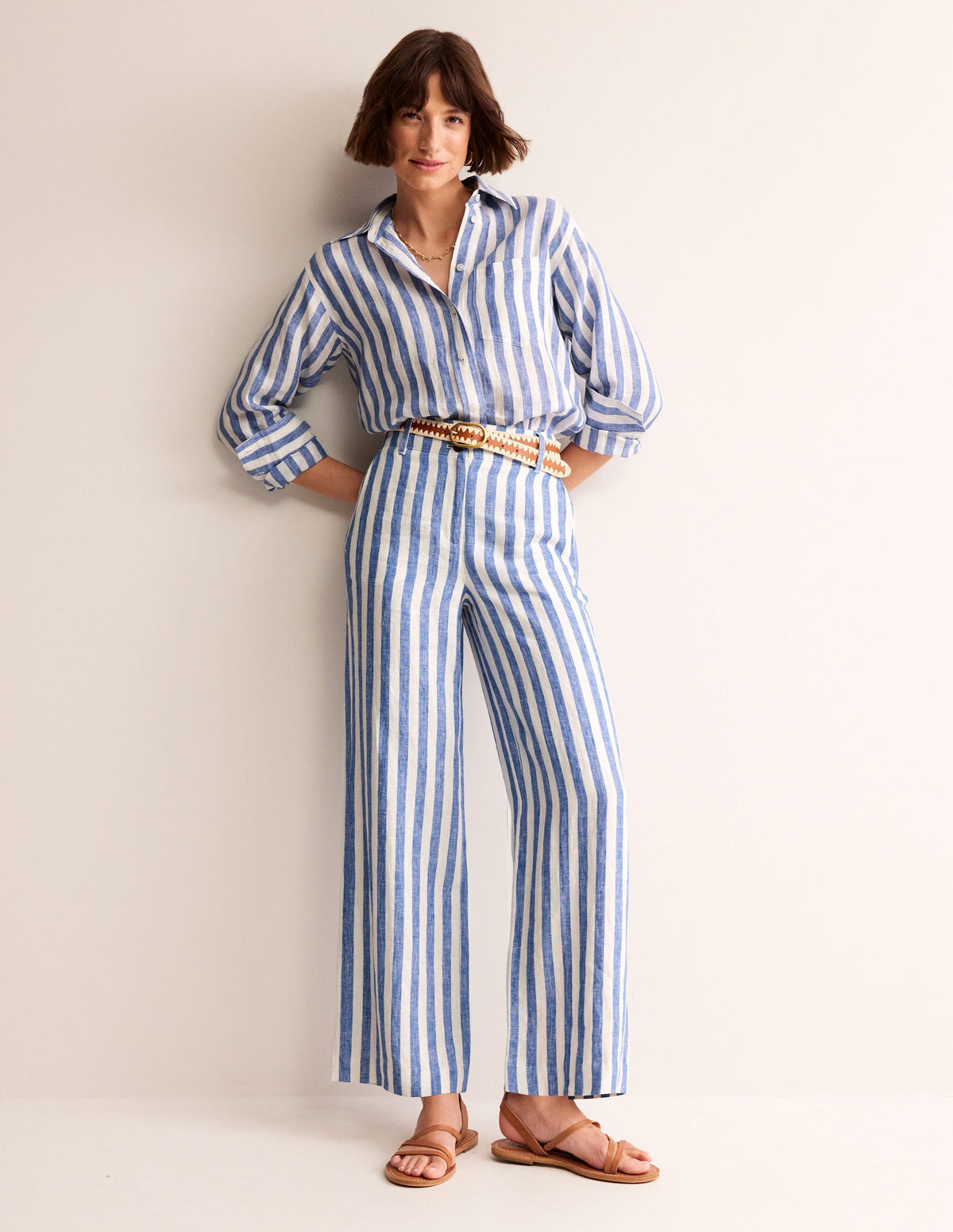 Pantalon Westbourne en lin-Rayé - Image 1