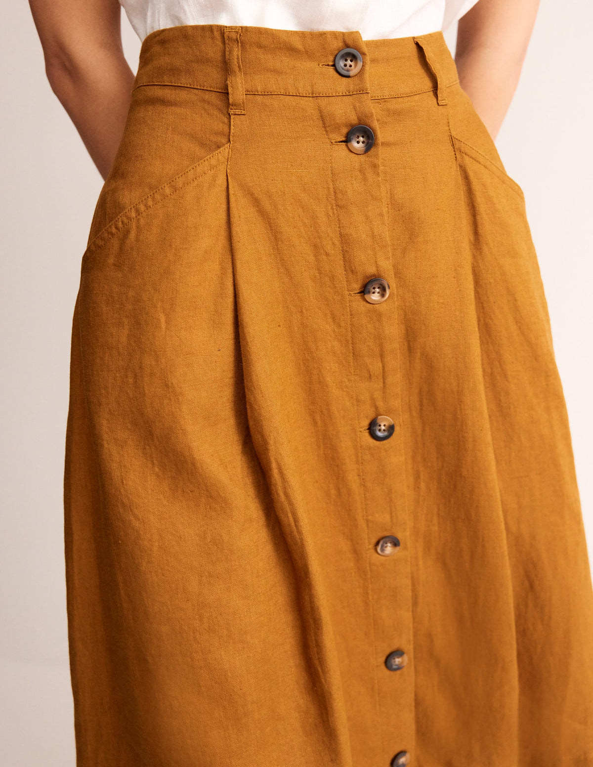 Jupe midi Petra en lin-Marron bronze - Image 2