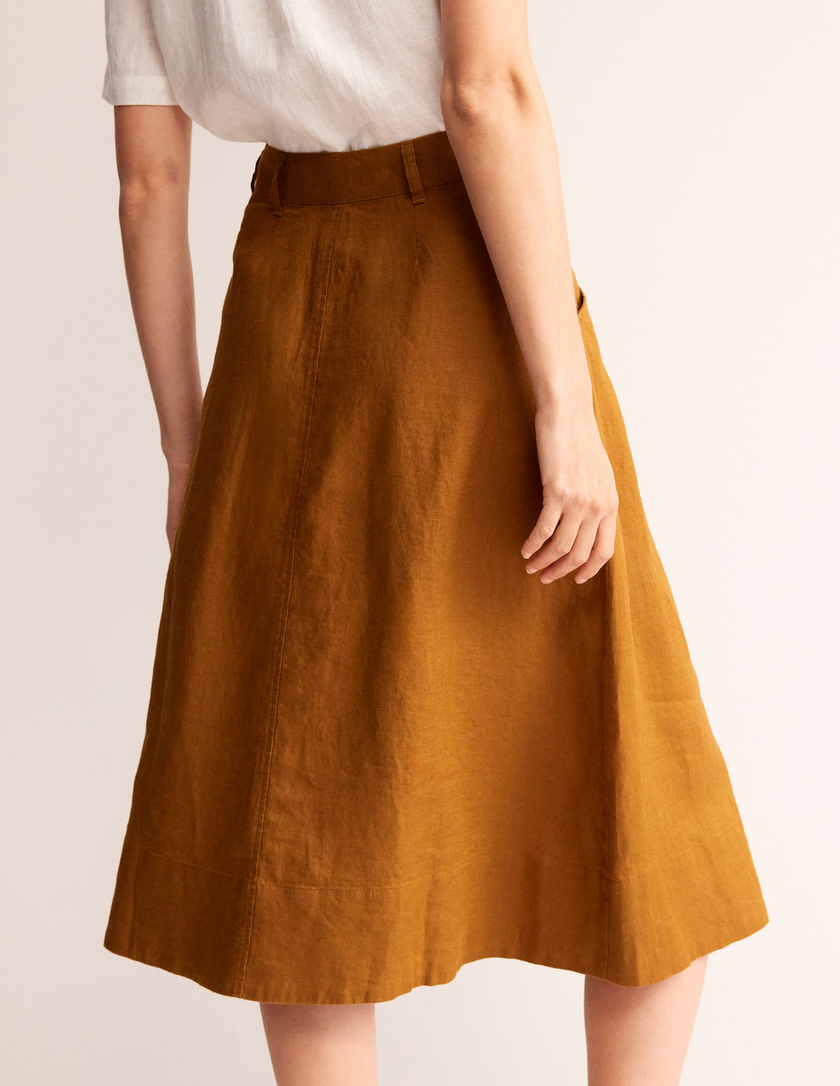 Jupe midi Petra en lin-Marron bronze - Image 3