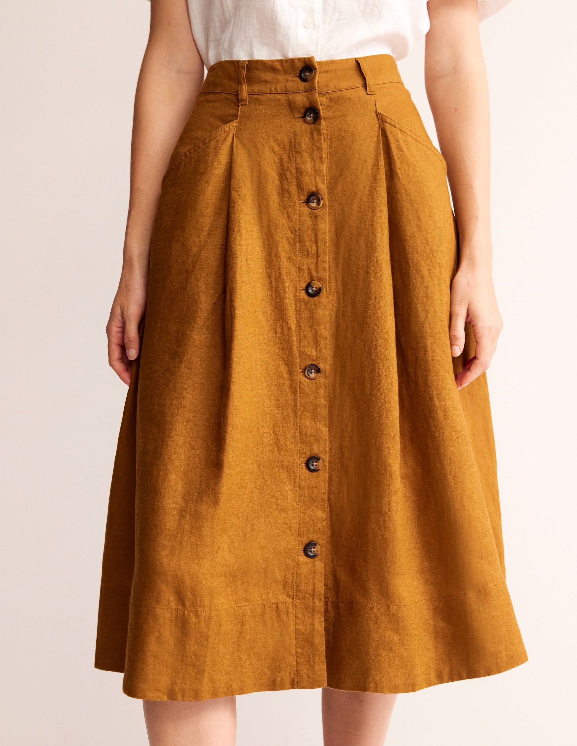 Jupe midi Petra en lin-Marron bronze-4