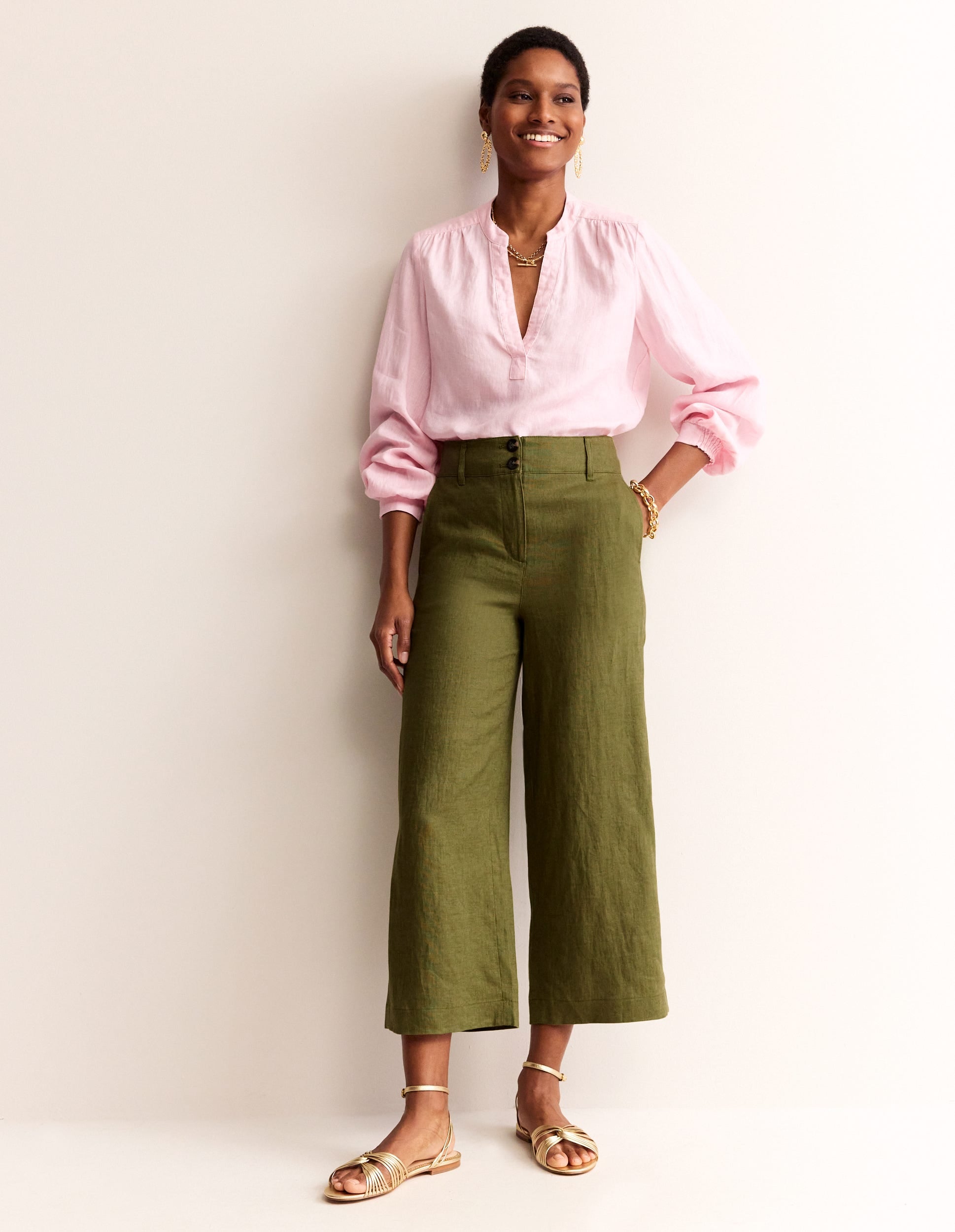 Westbourne Linen Crop Trousers-Mayfly - Image 1