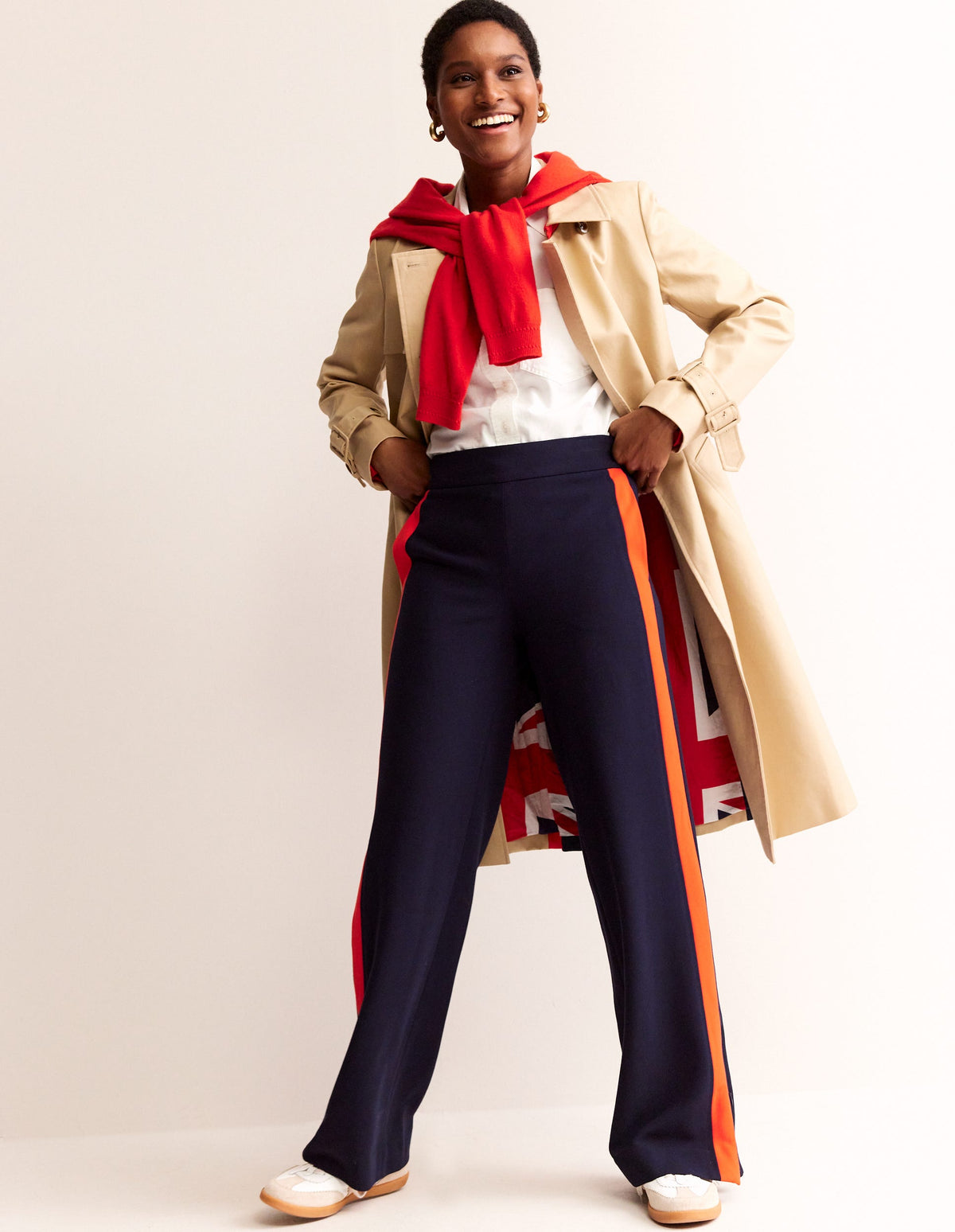 Pull On Side Stripe Trousers-Navy with Red Stripe - Image 1