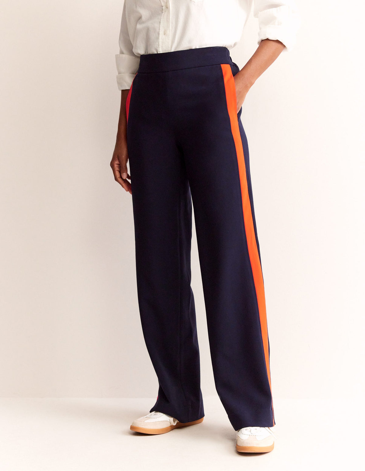 Pull On Side Stripe Trousers-Navy with Red Stripe - Image 4