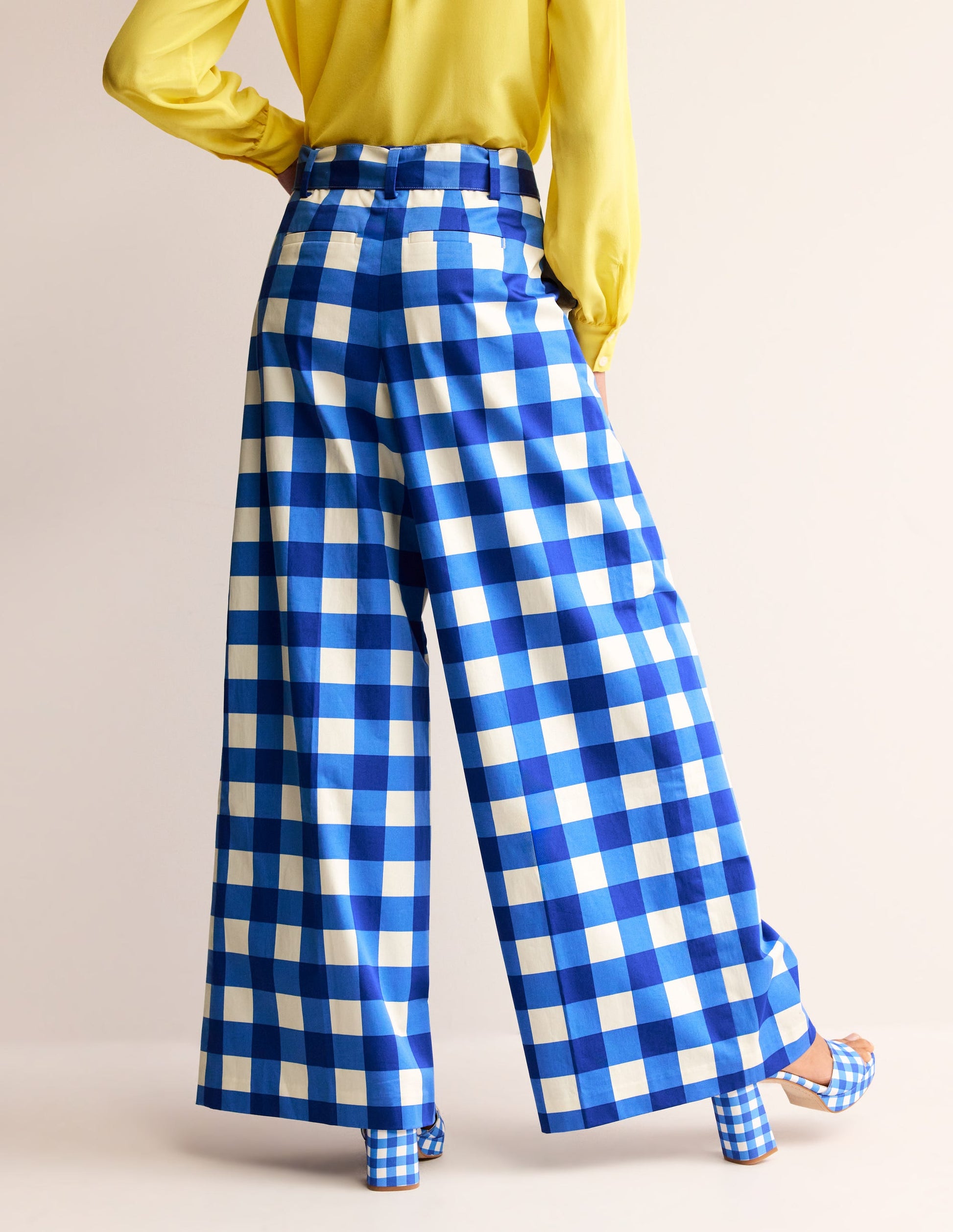 Palazzo-Hose aus Baumwollsatin-Nautisches Blau & Naturweiß Vichykaro-3