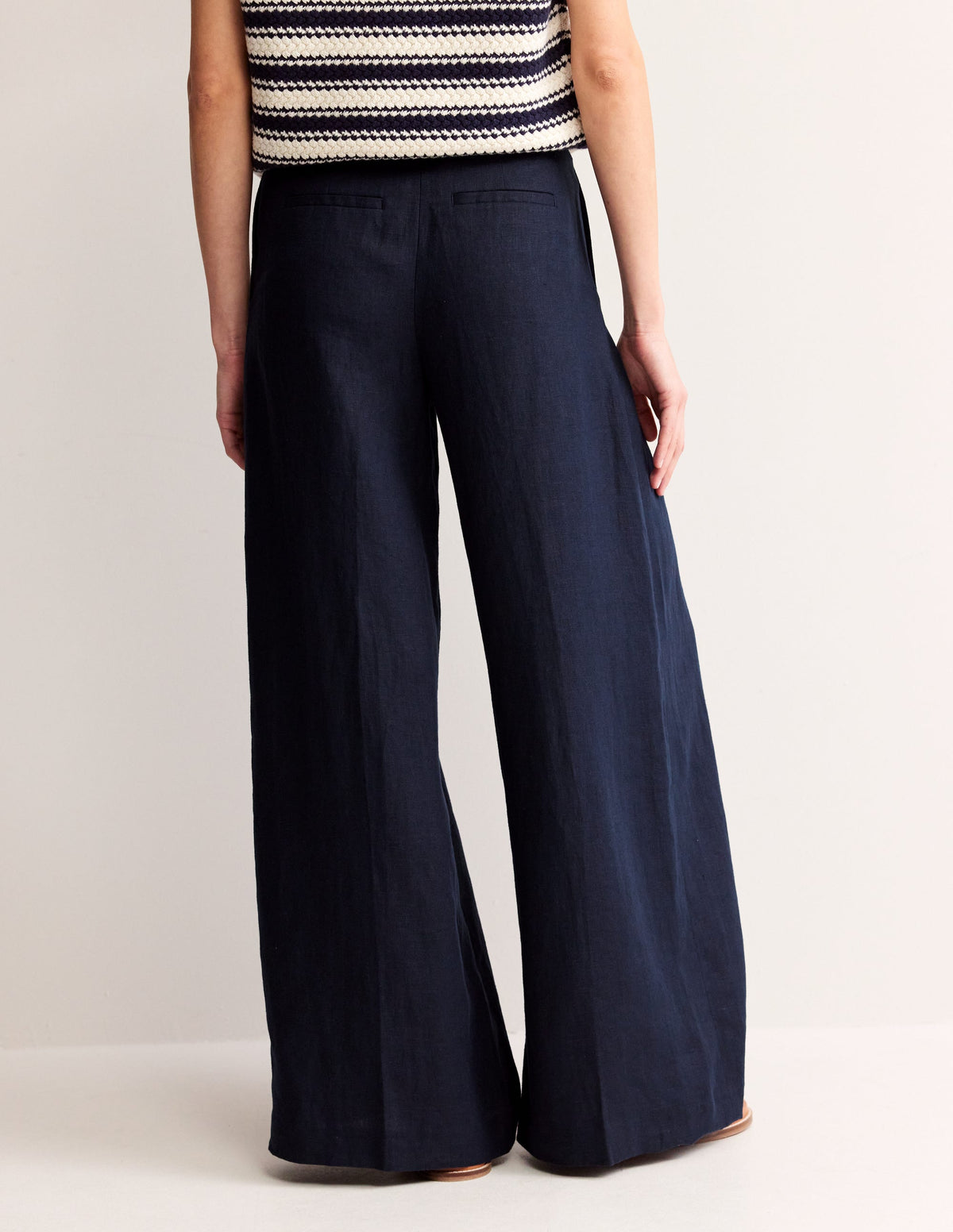 Palazzo Linen Trousers-Navy - Image 3