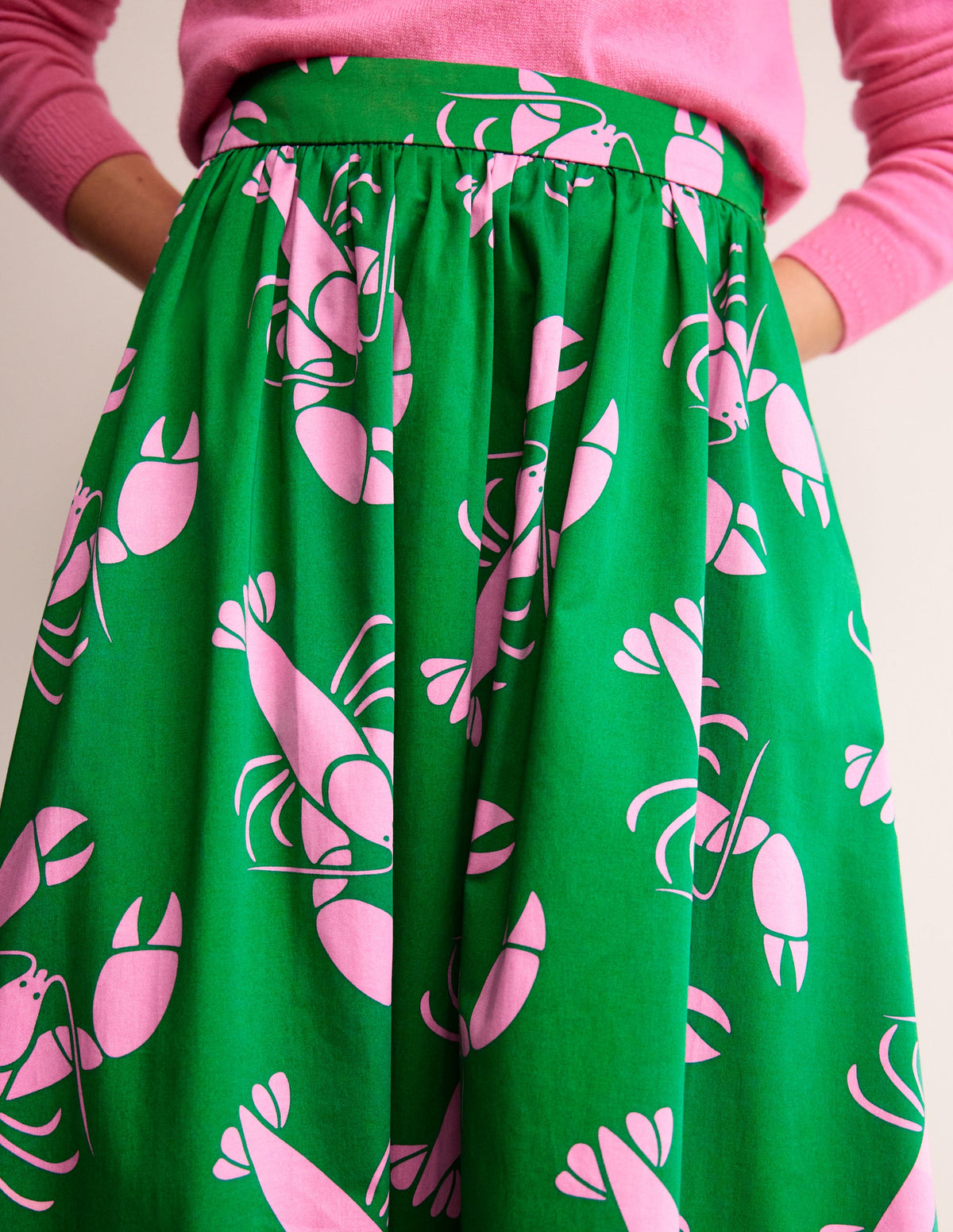 Jupe Layla en satin de coton-Vert tambourin, homard - Image 3