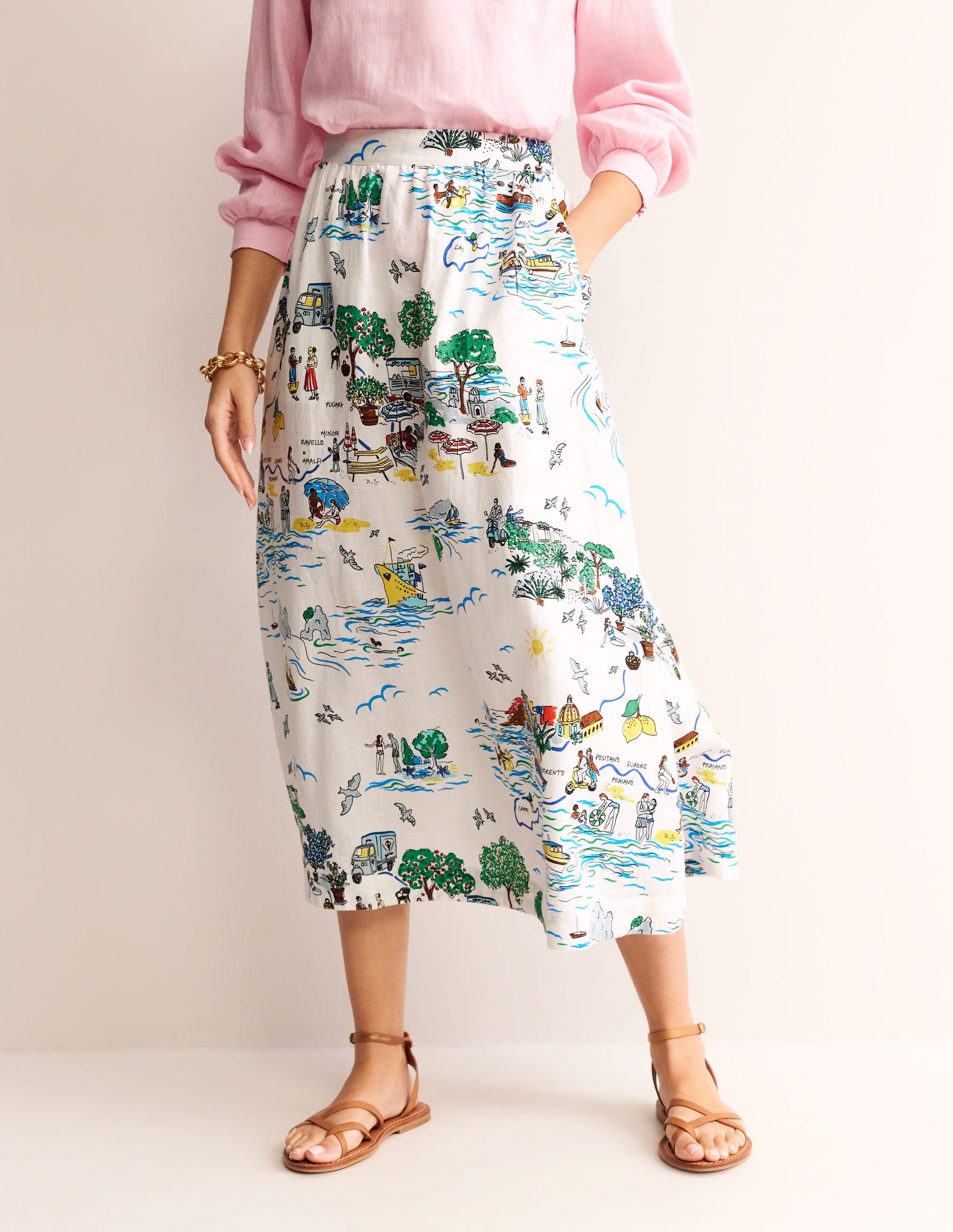 Jupe Florence en lin-Ivoire, motif Amalfi-4
