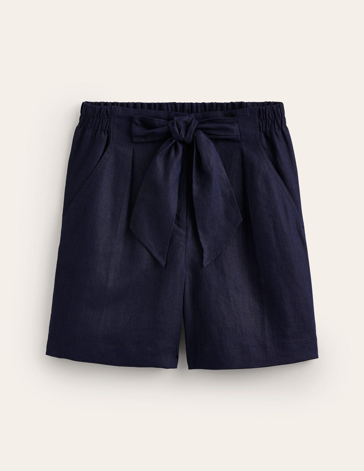 Leinenshorts zum Binden an der Taille-Marineblau - Image 5