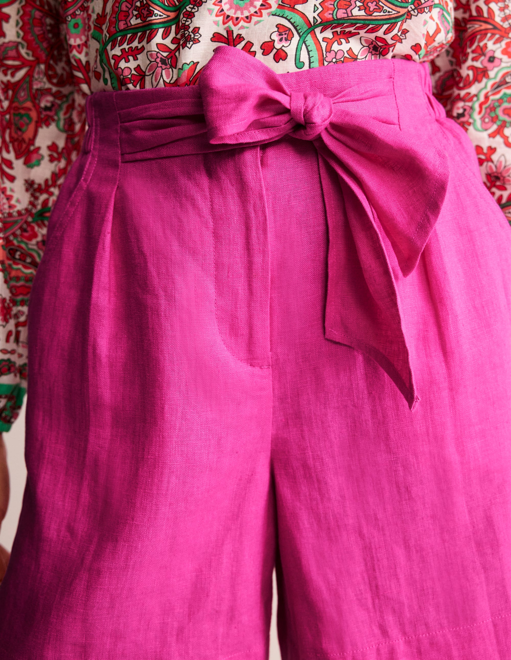 Short en lin à nouer à la taille-Rose pop - Image 2