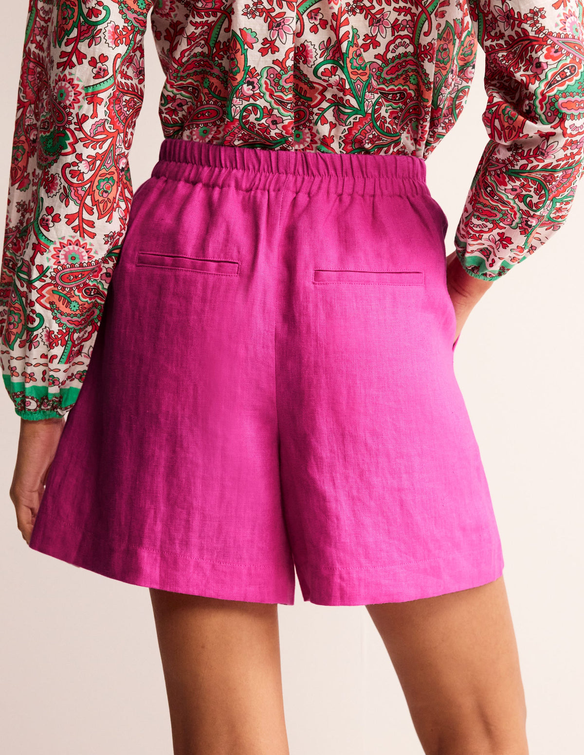 Short en lin à nouer à la taille-Rose pop - Image 3